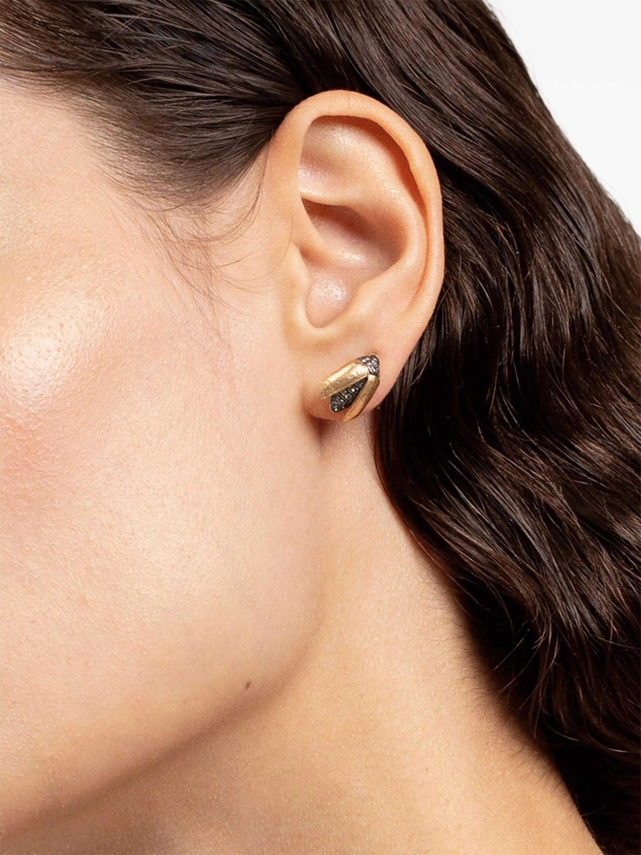 18K yellow gold mini Scarab diamond and tsavorite earrings