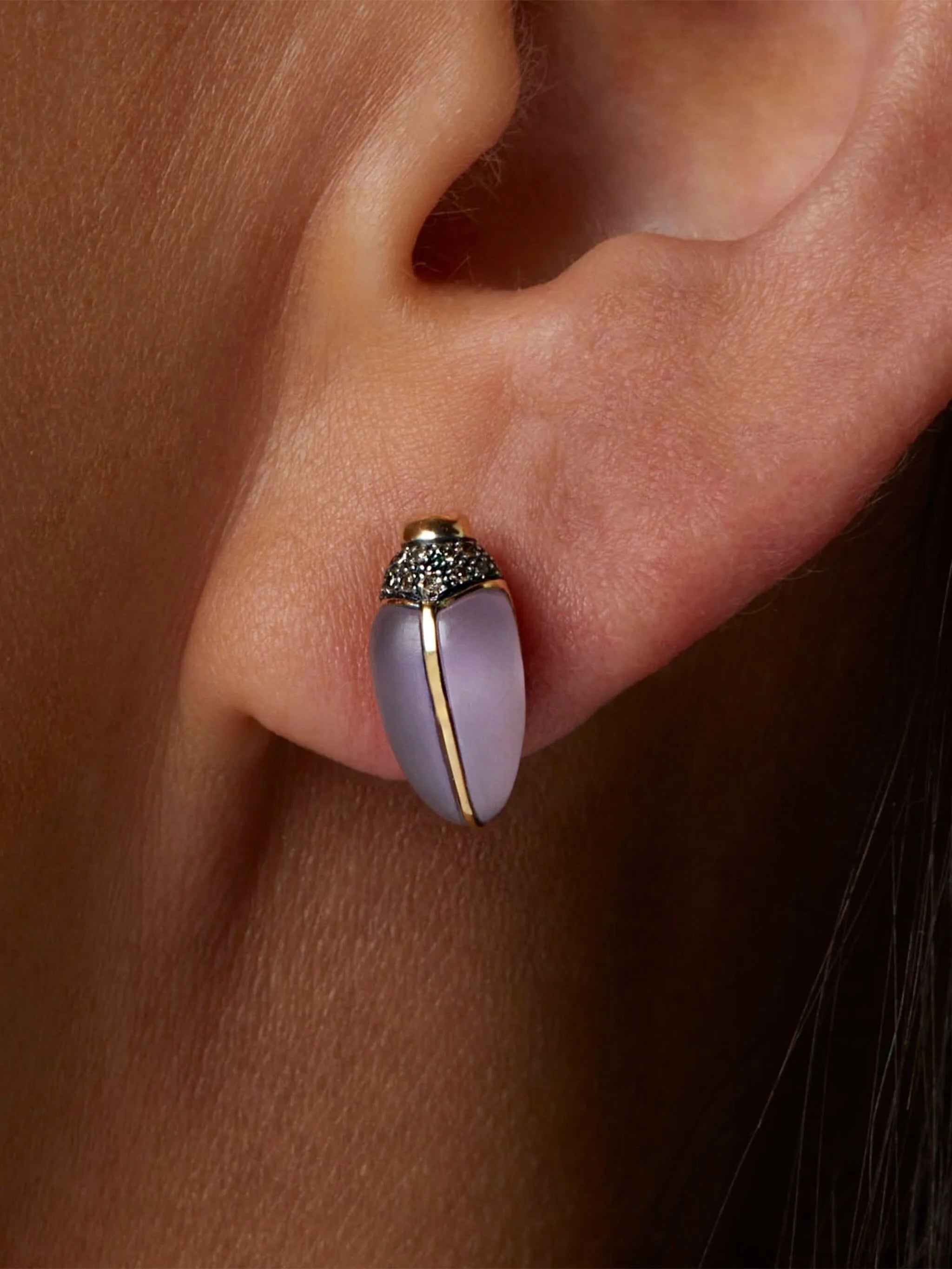 18K yellow gold Mini Scarab diamond and amethyst earrings