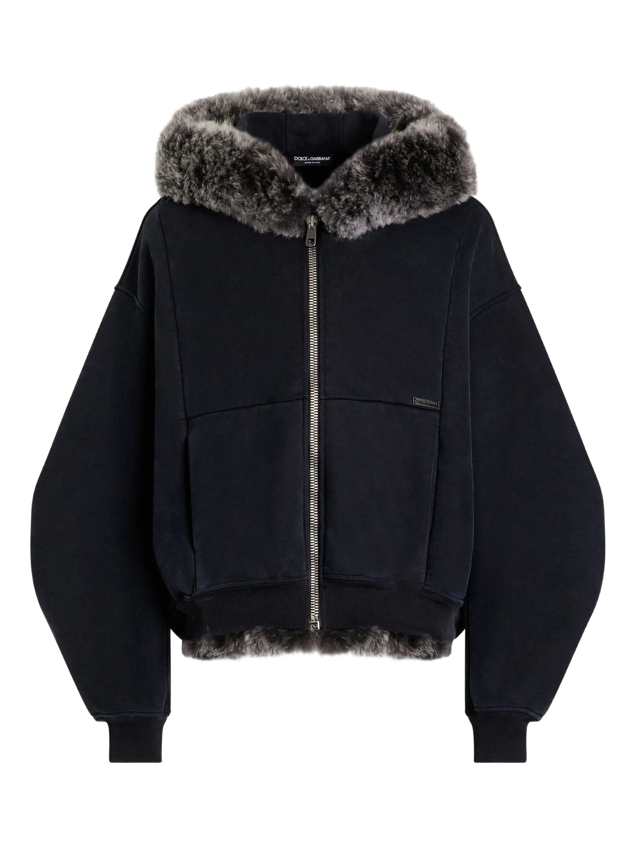 fur-trimmed zip-up hoodie