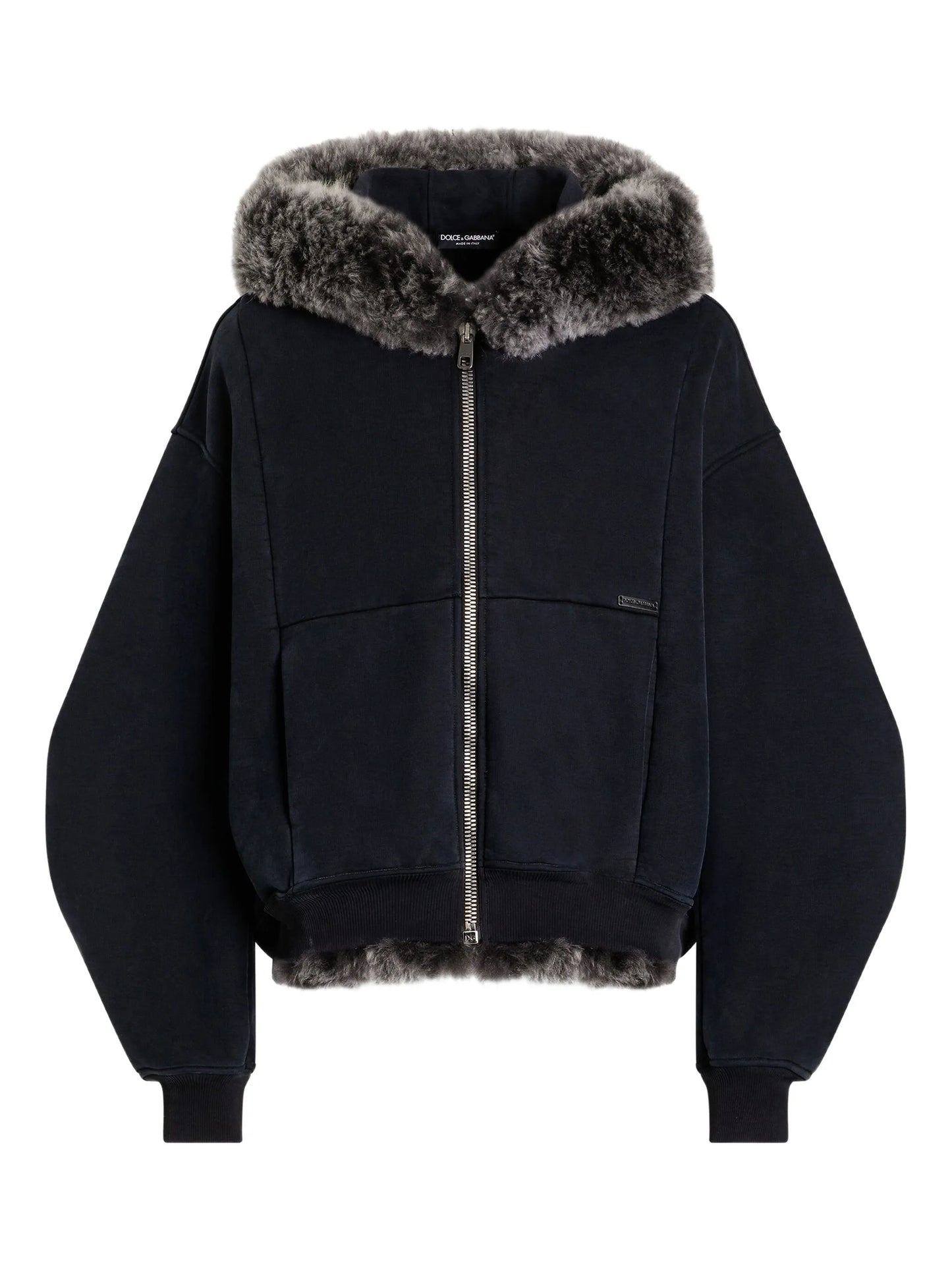 fur-trimmed zip-up hoodie