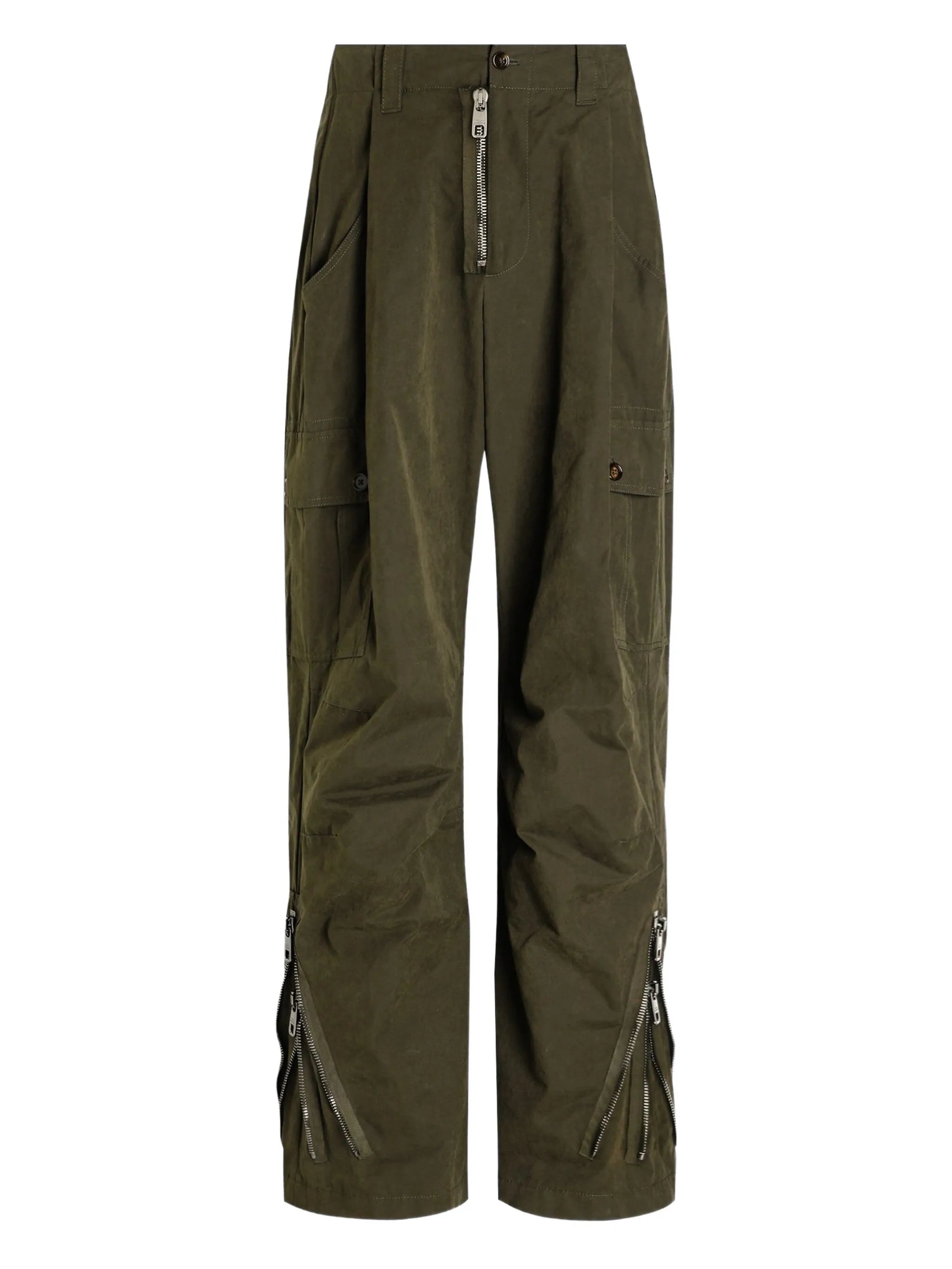 zip-fastening cargo trousers