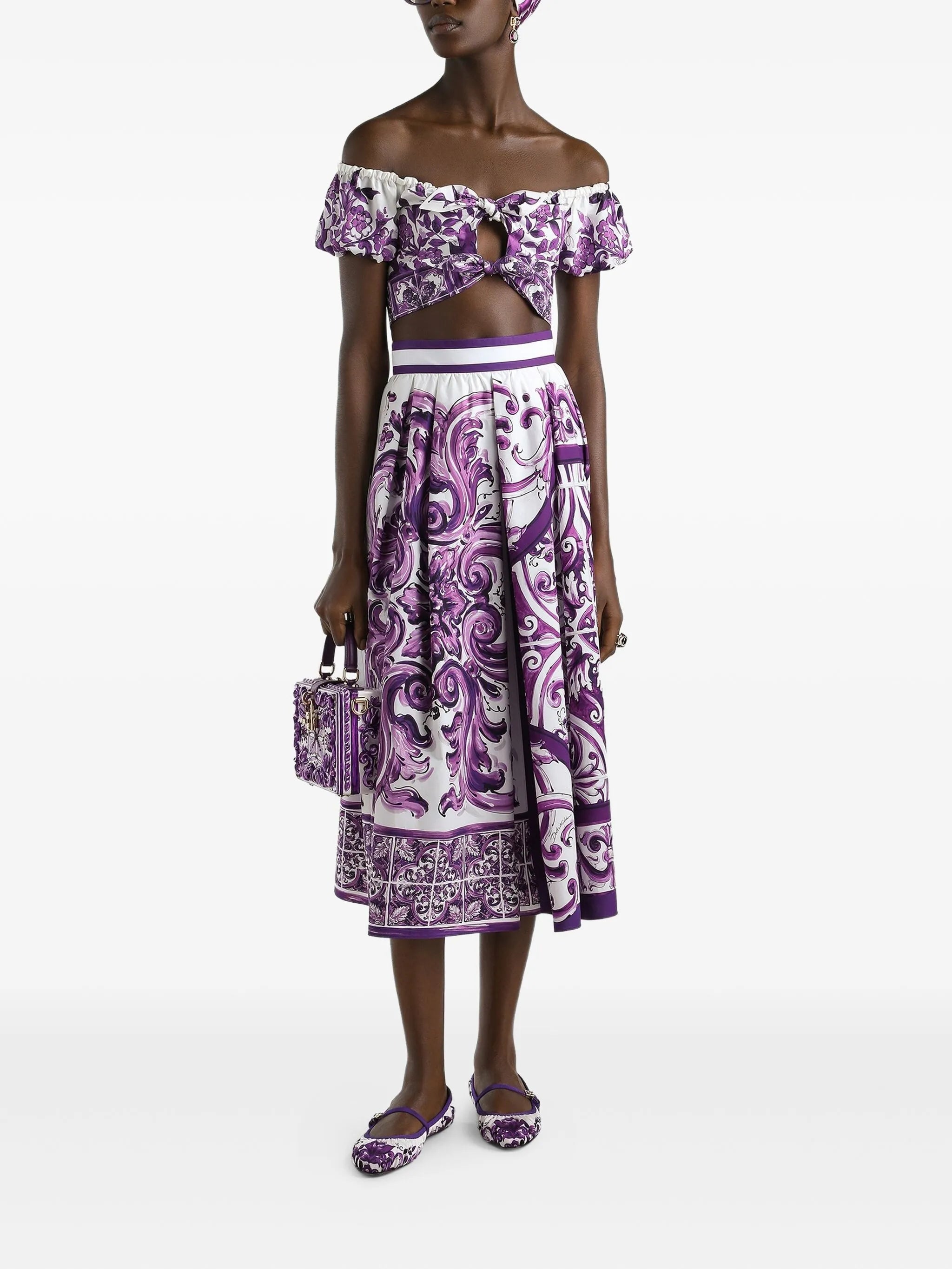 Majolica-print midi skirt