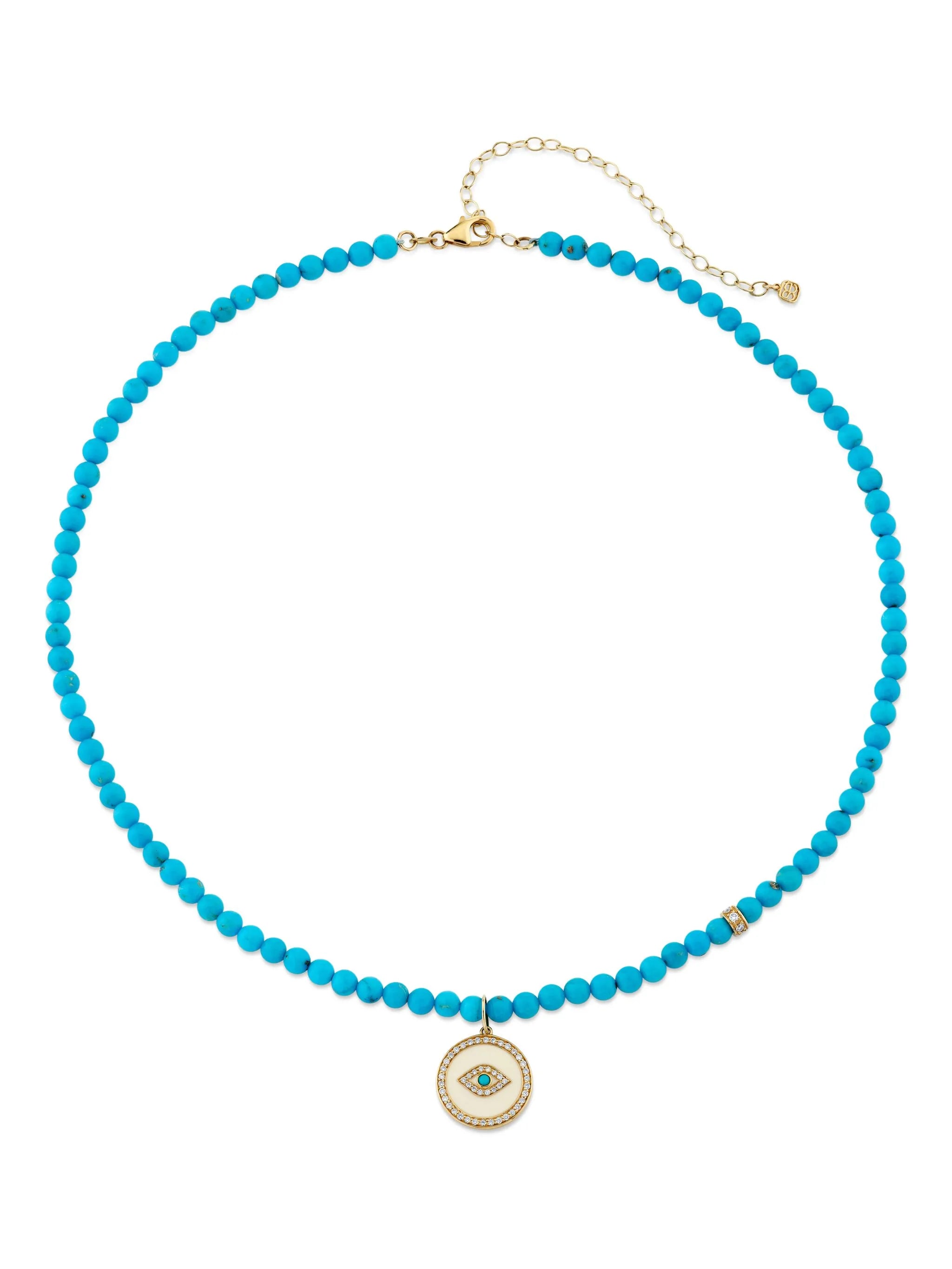 14K yellow gold Evil Eye diamond and turquoise necklace