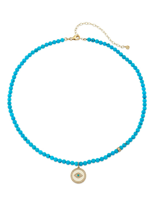 14K yellow gold Evil Eye diamond and turquoise necklace