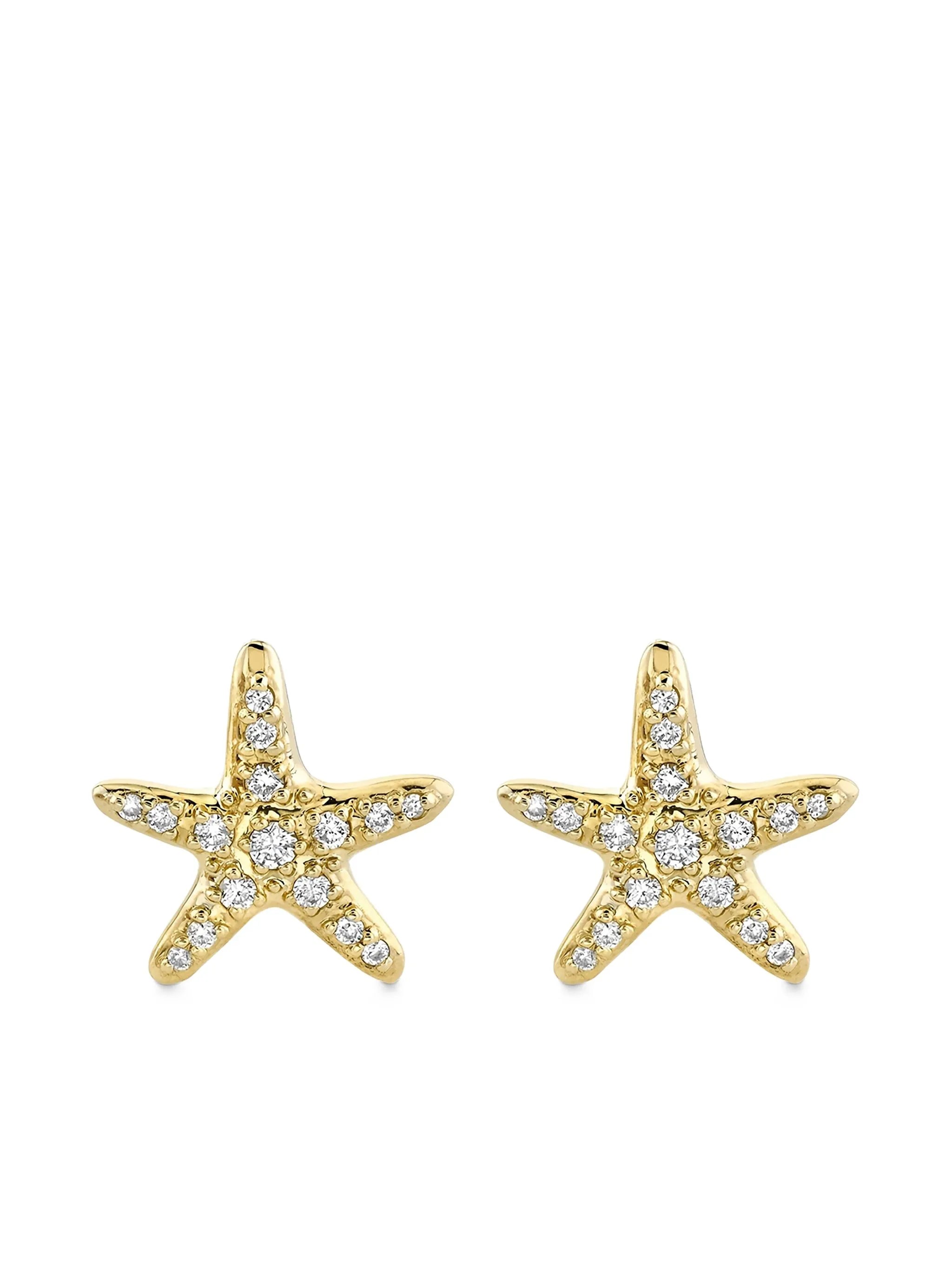 14K yellow gold Starfish diamond stud earrings