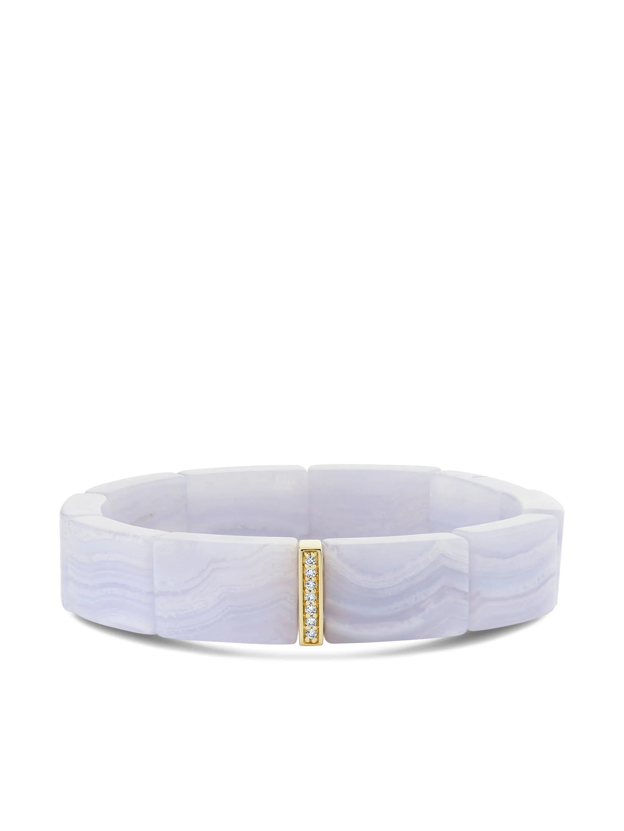 14K yellow gold small Single Row aquamarine and diamond bracelet