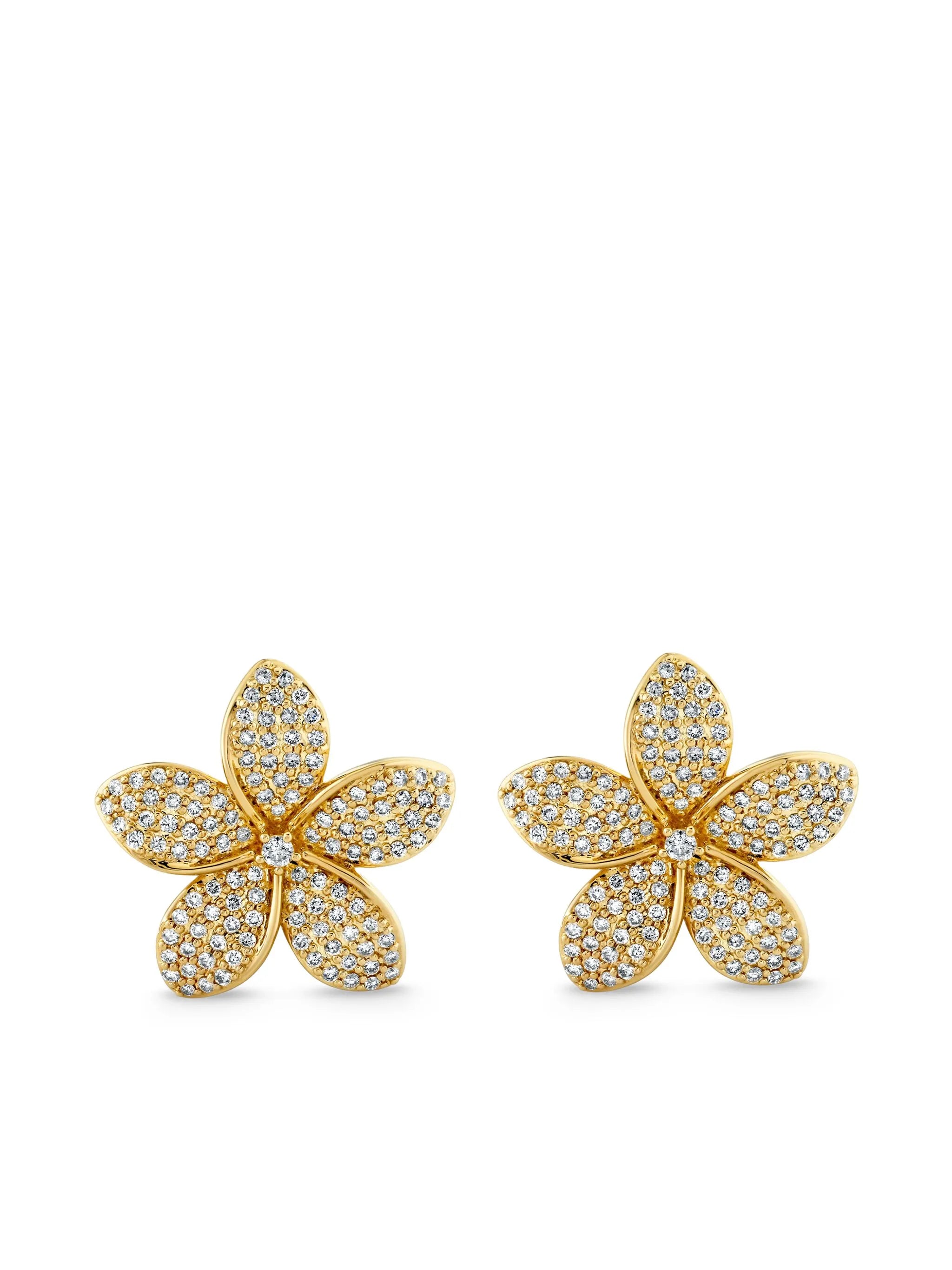 14K yellow gold Plumeria diamond stud earrings