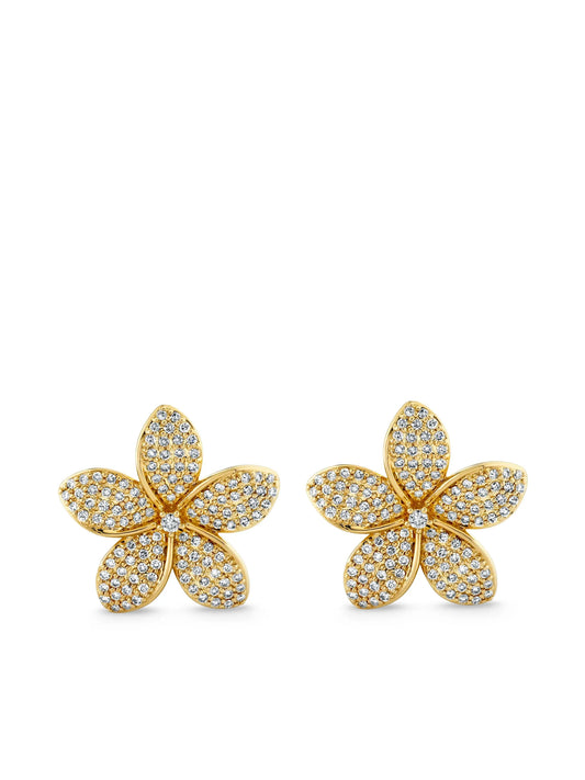 14K yellow gold Plumeria diamond stud earrings