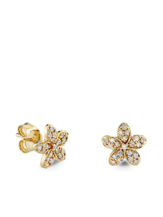 14K yellow gold Plumeria diamond stud earrings