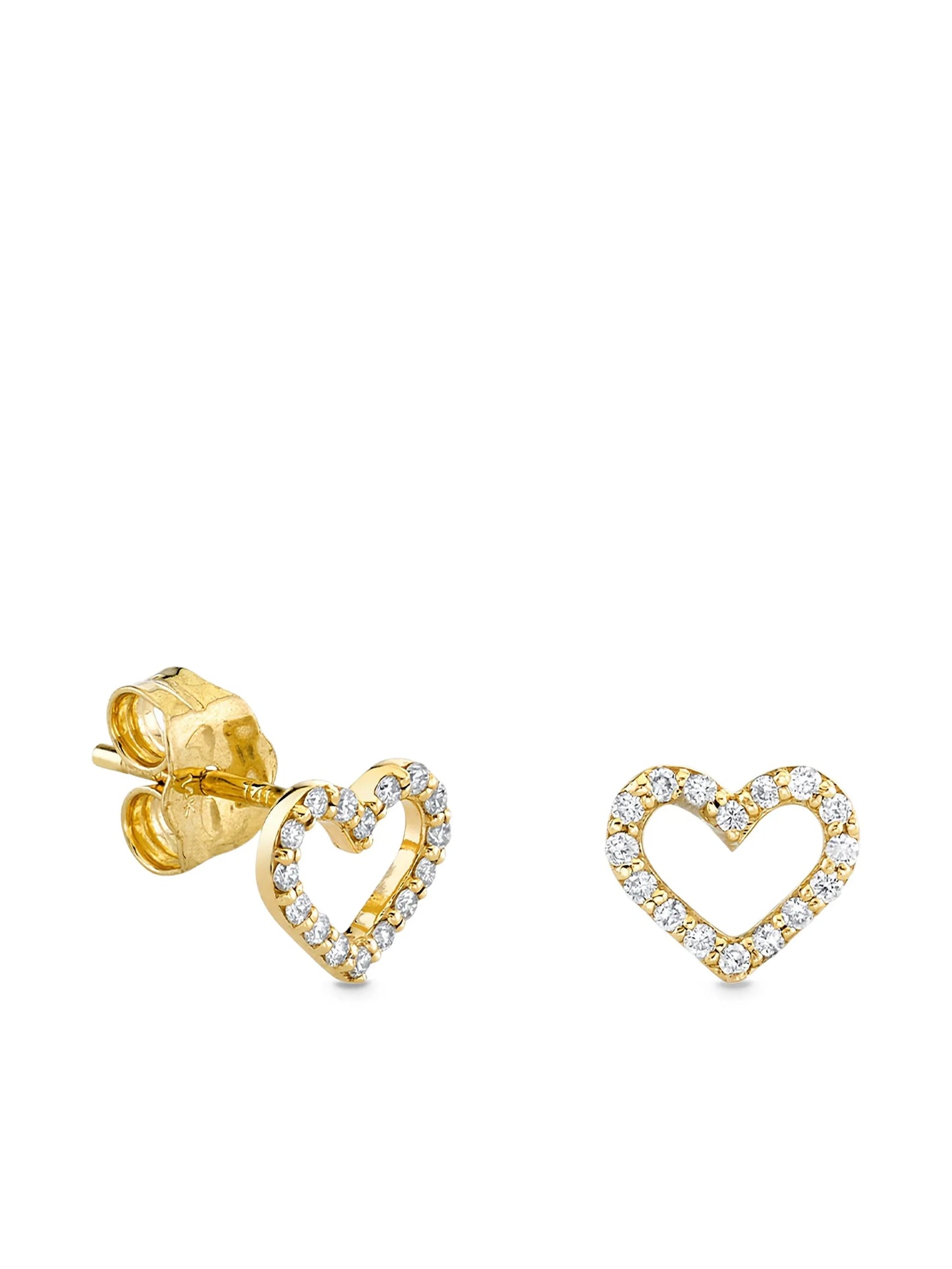 14K yellow gold Open Heart diamond stud earrings