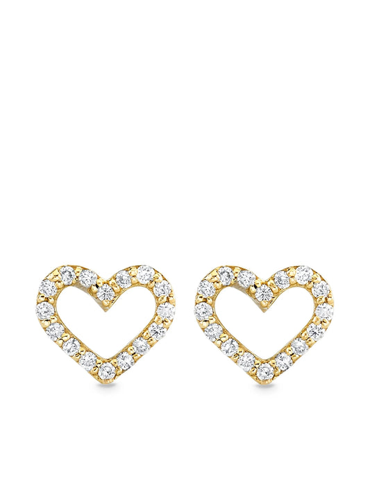 14K yellow gold Open Heart diamond stud earrings