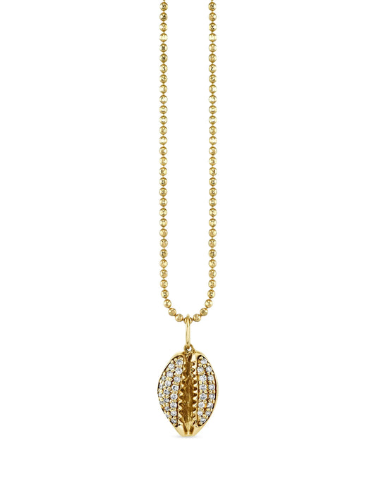 14K yello gold Cowrie Shell diamond necklace
