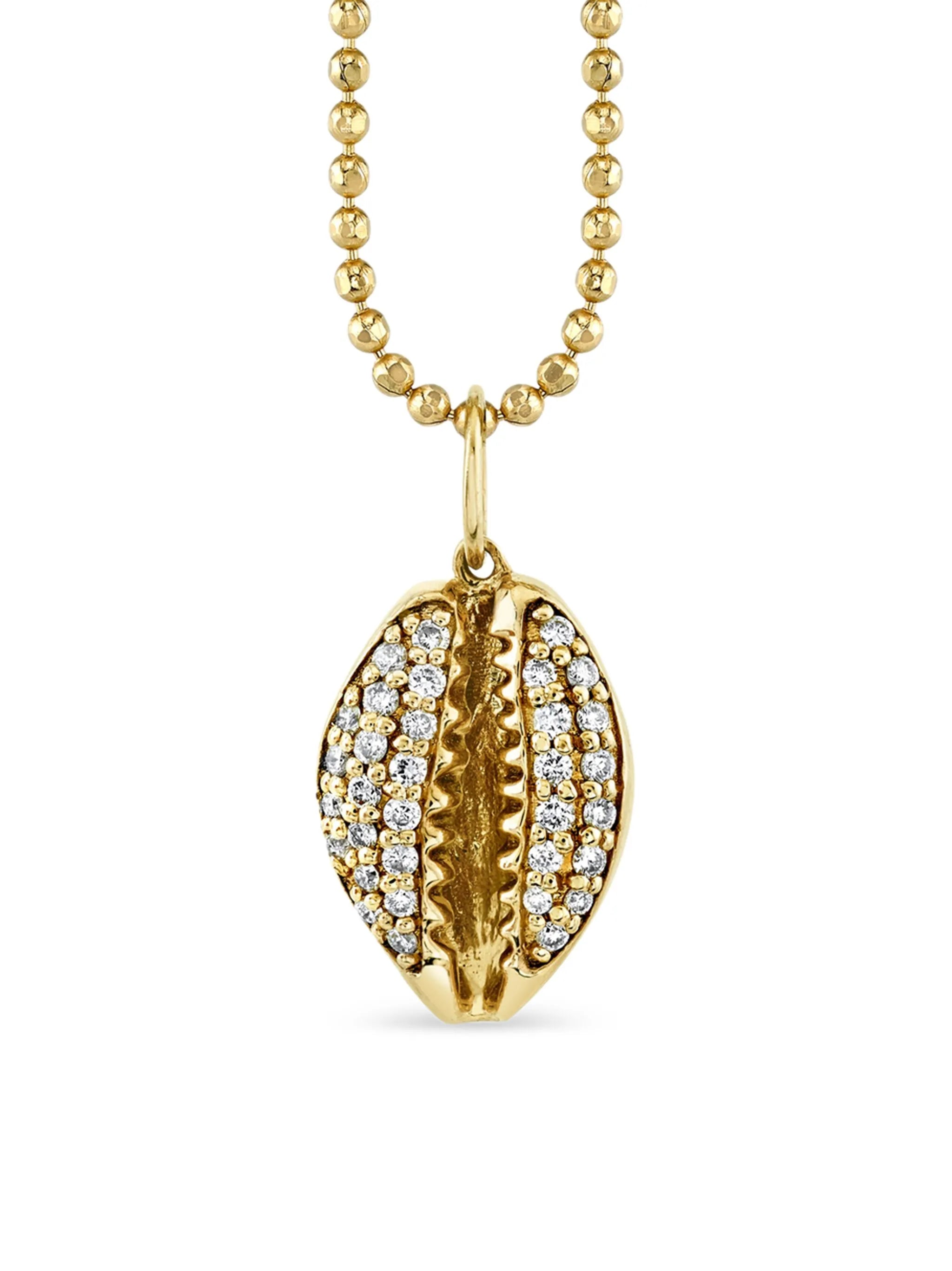 14K yello gold Cowrie Shell diamond necklace