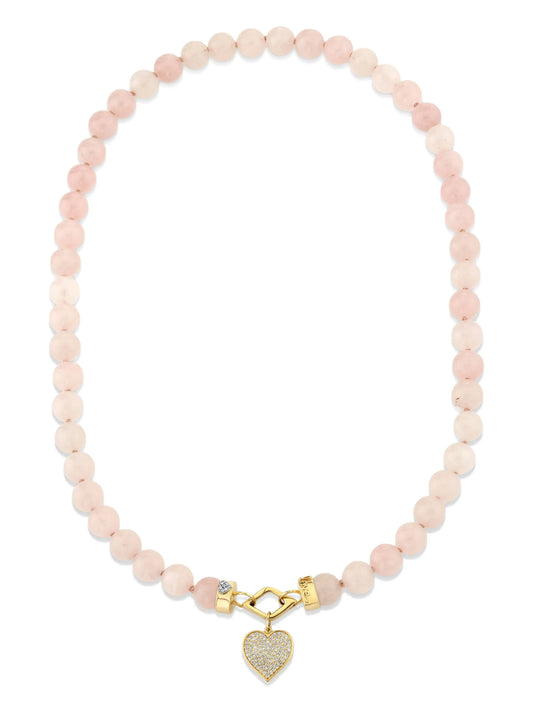14K yellow gold Love rose quartz and diamond necklace