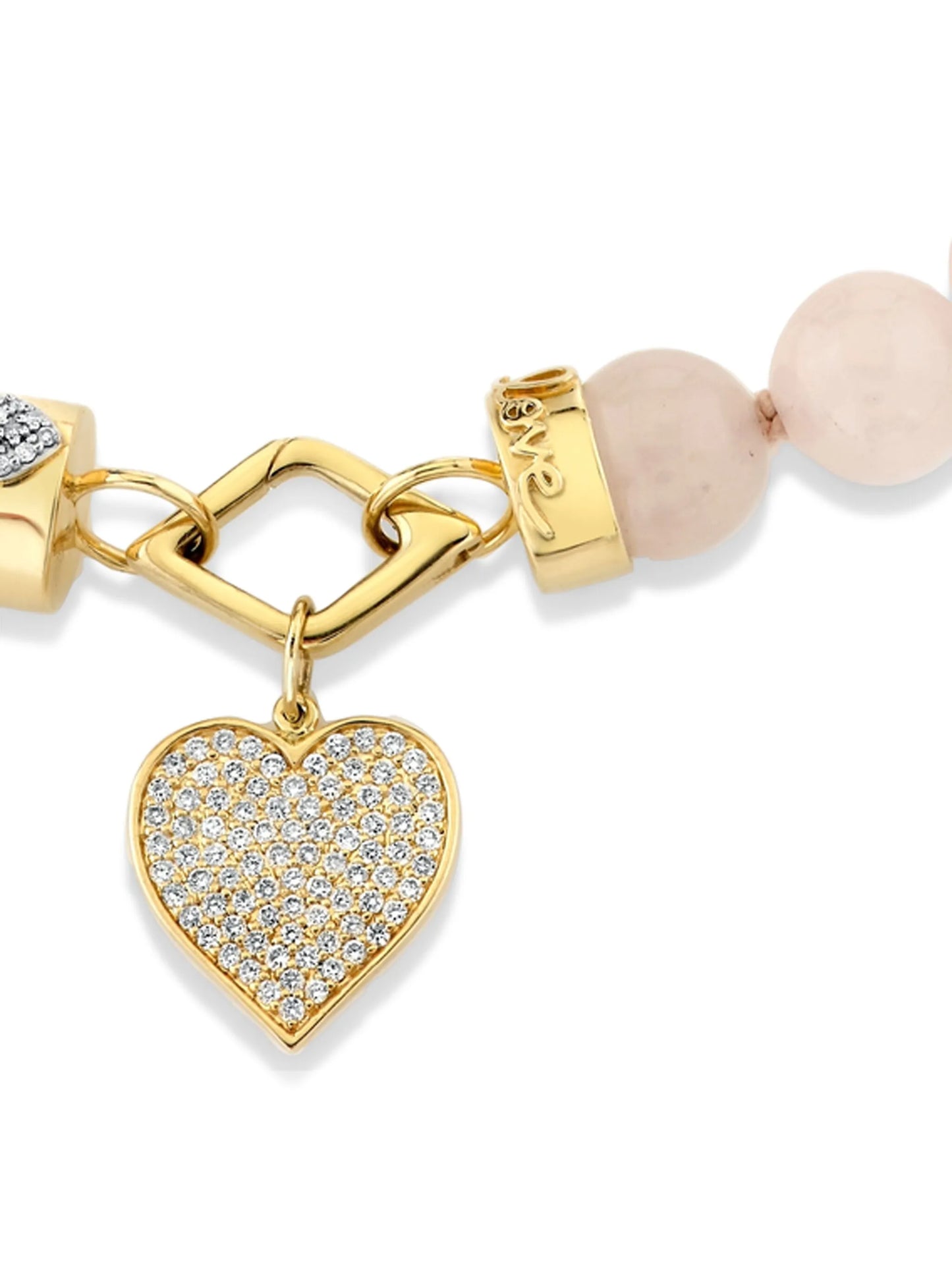14K yellow gold Love rose quartz and diamond necklace