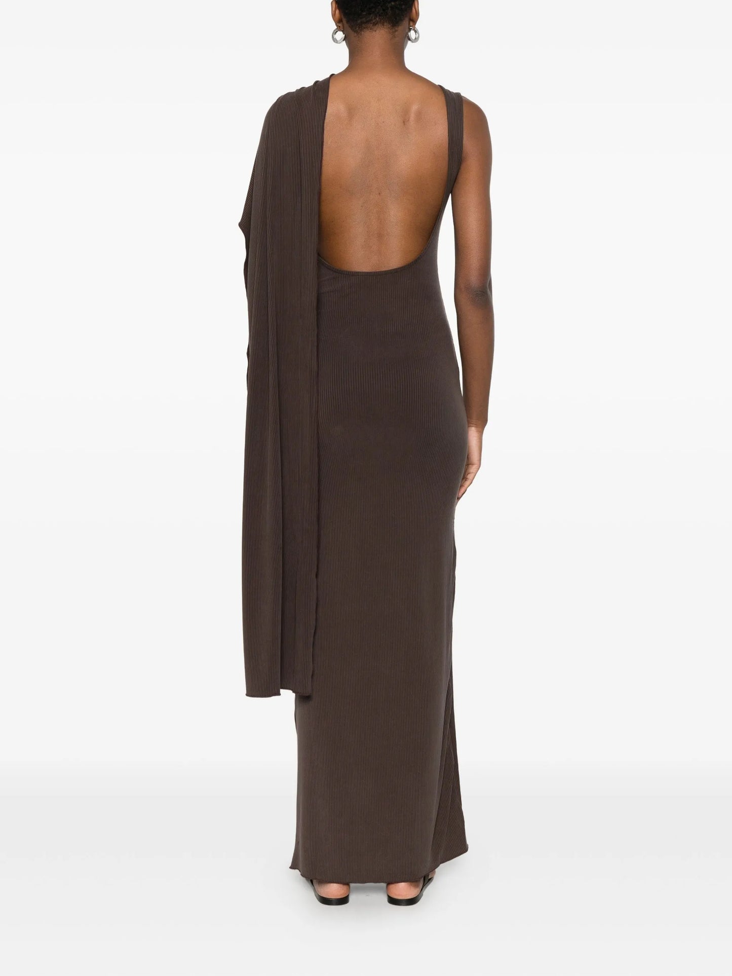 one-shoulder fine-ribbed maxi dress