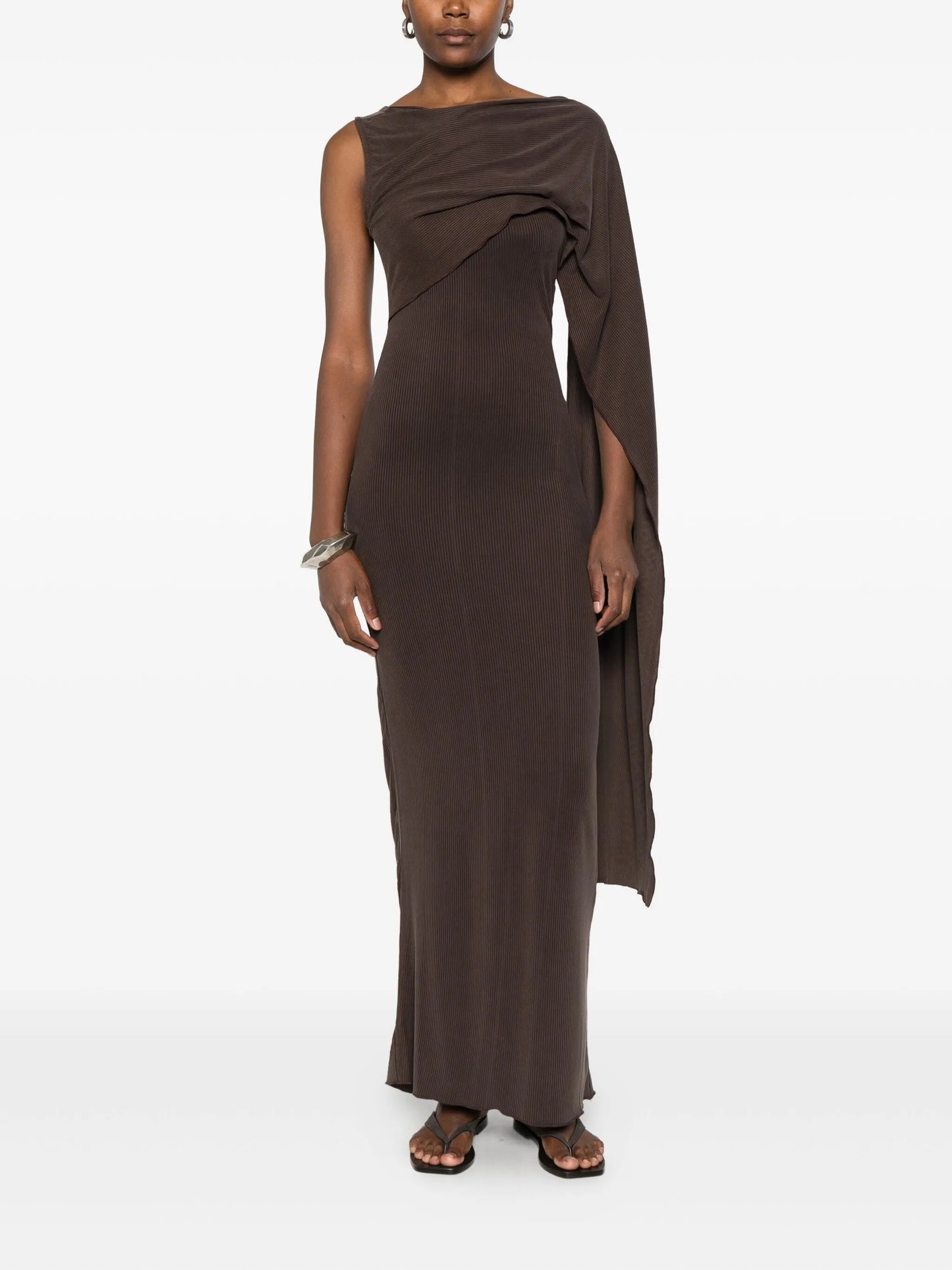 one-shoulder fine-ribbed maxi dress
