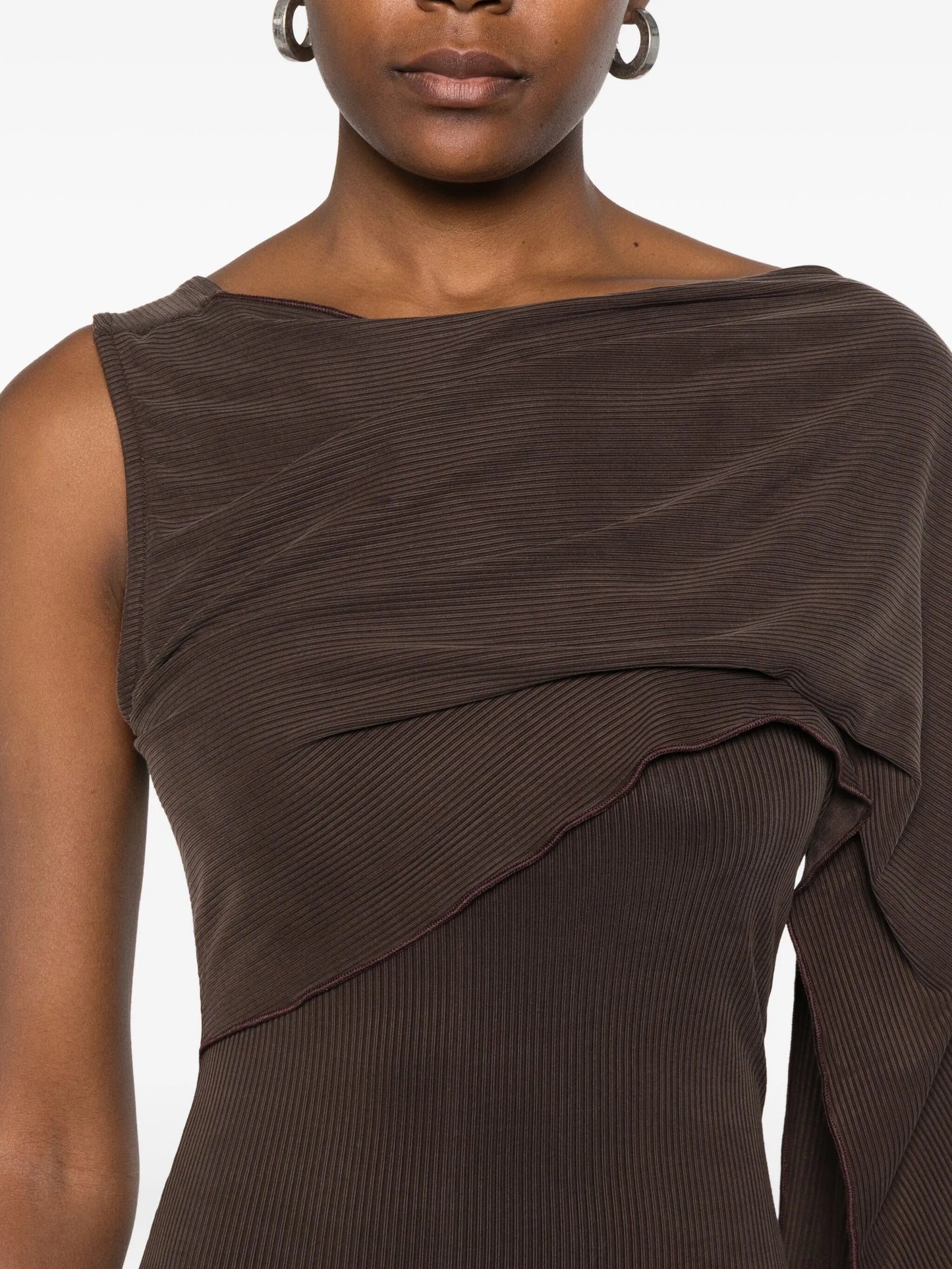 one-shoulder fine-ribbed maxi dress