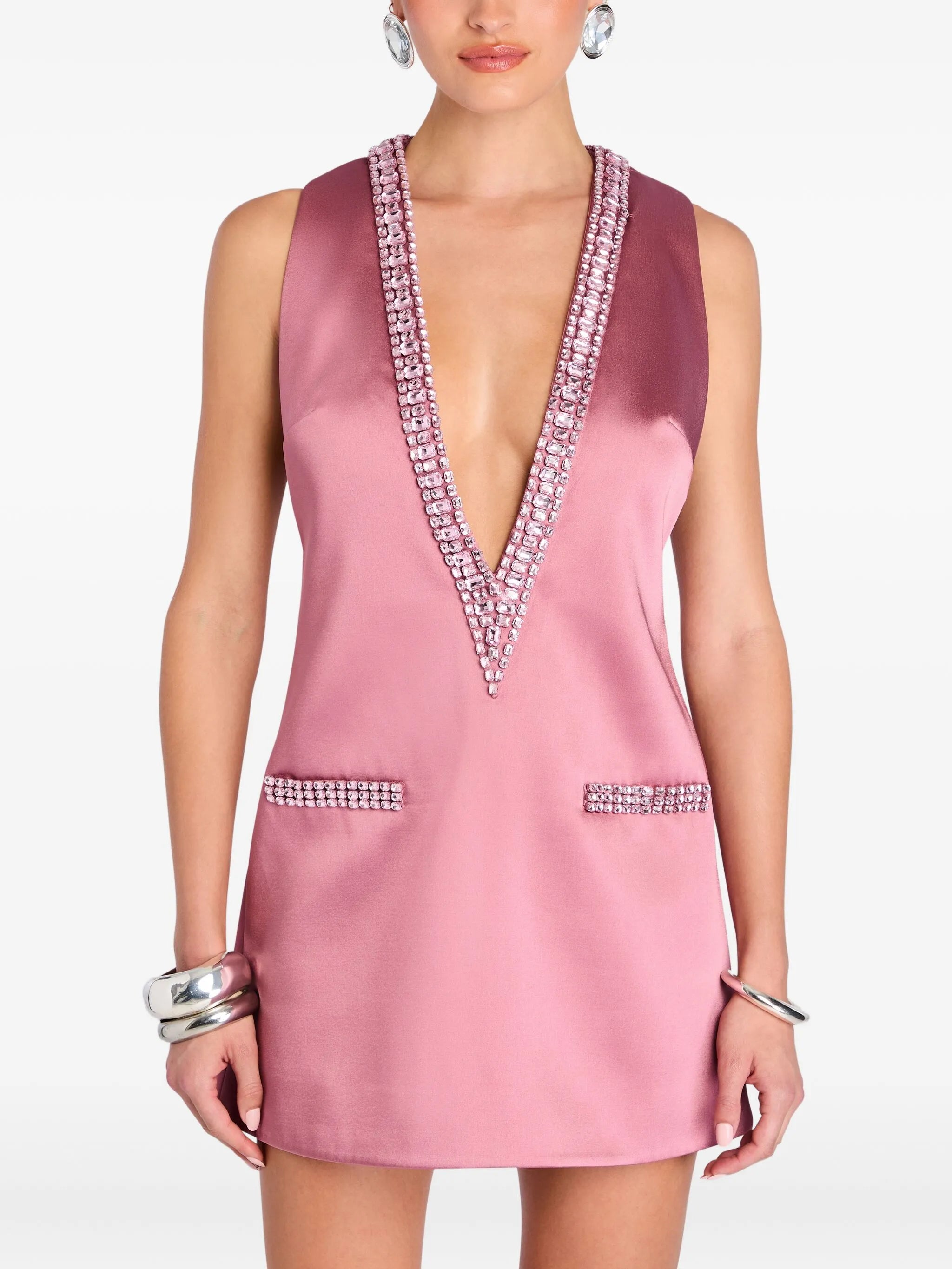 embellished V-neck mini dress