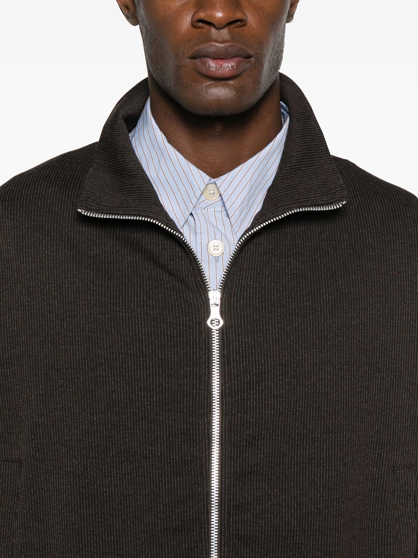 pinstripe-pattern jacket