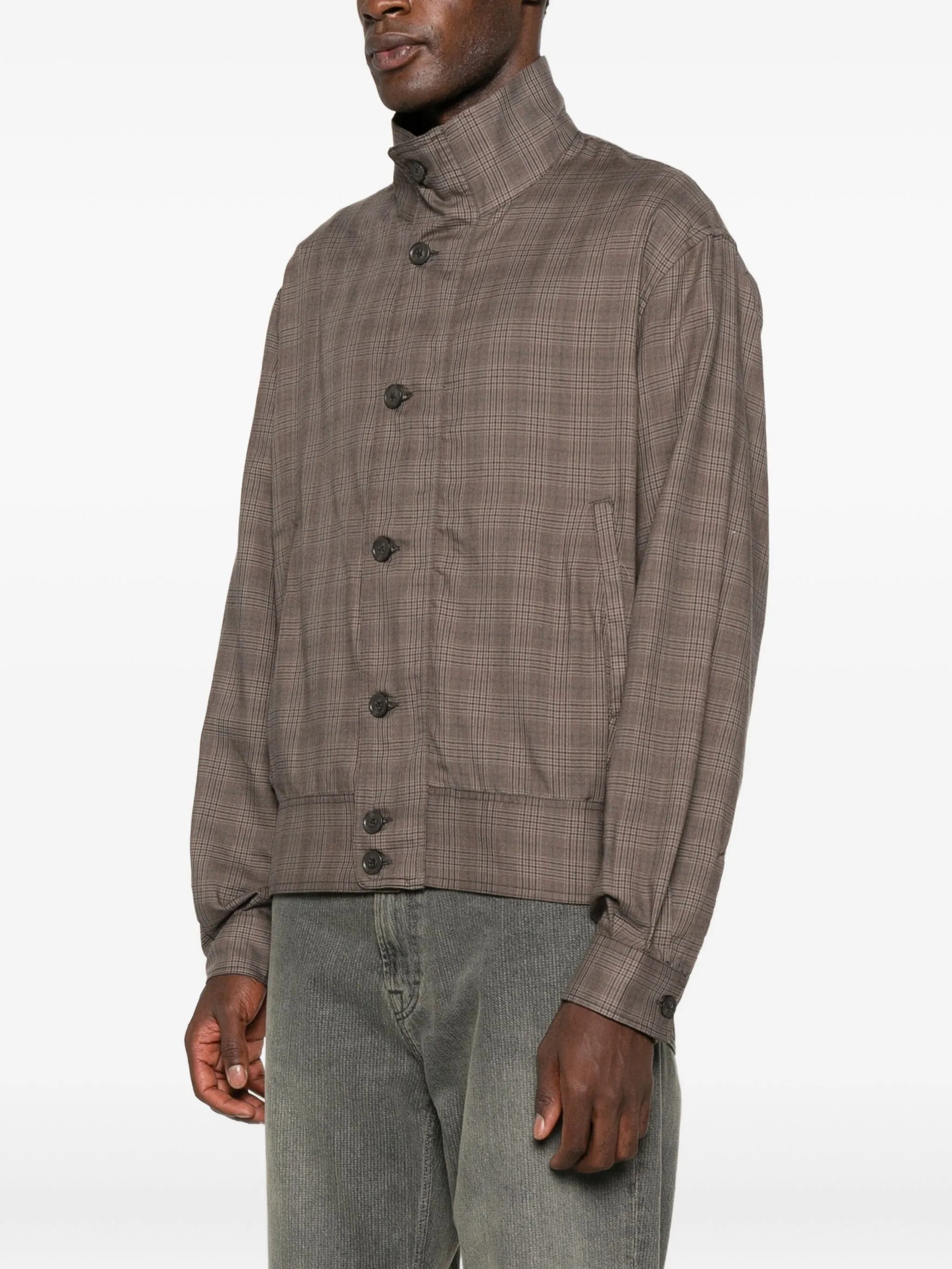 Glen plaid-pattern bomber jacket