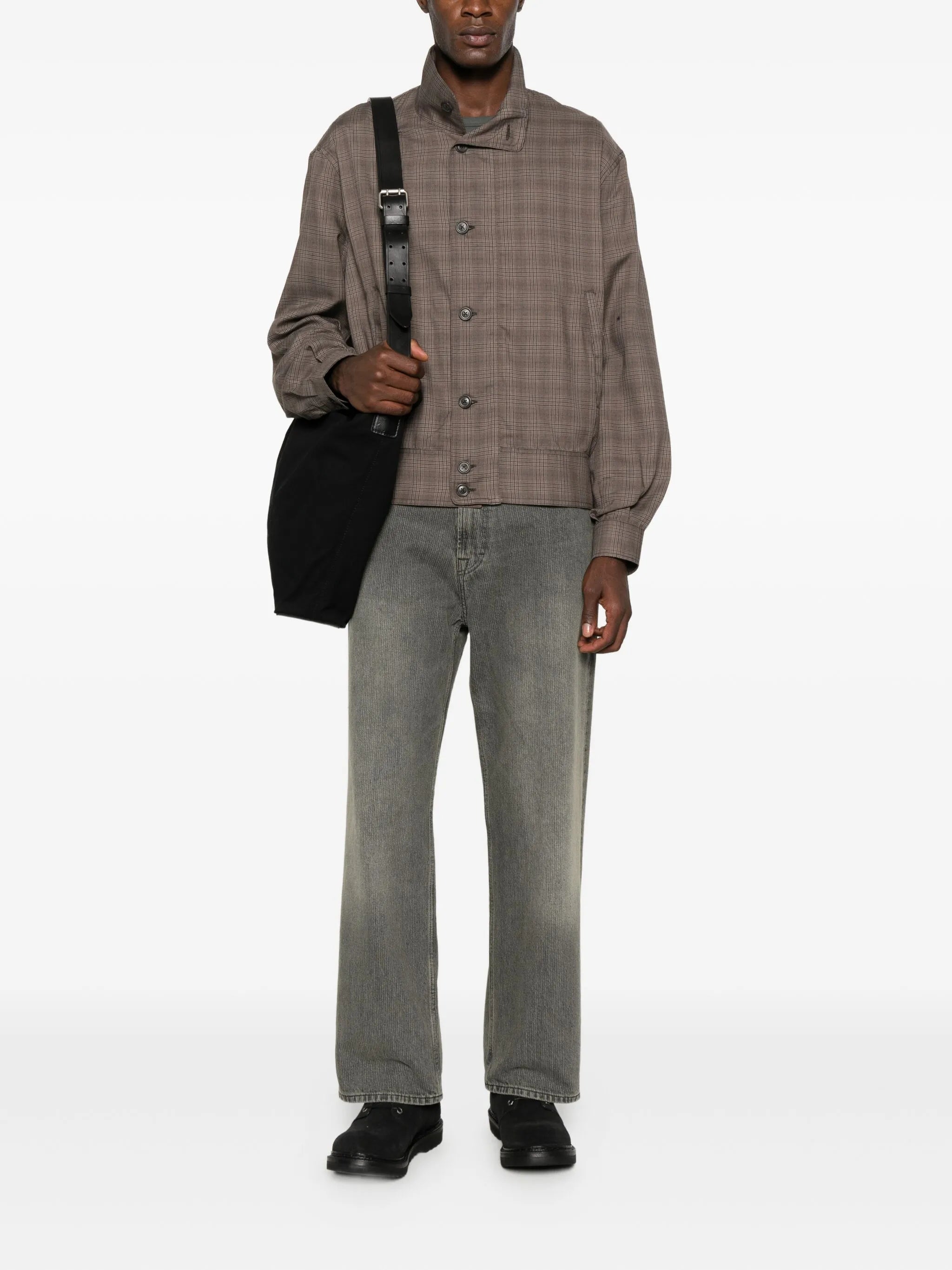 Glen plaid-pattern bomber jacket