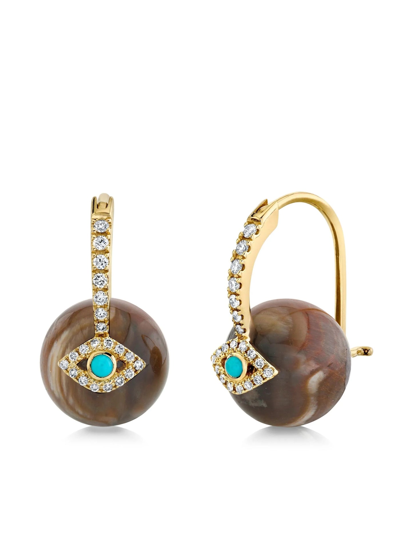 14CT yellow gold Evil Eye diamond drop earrings