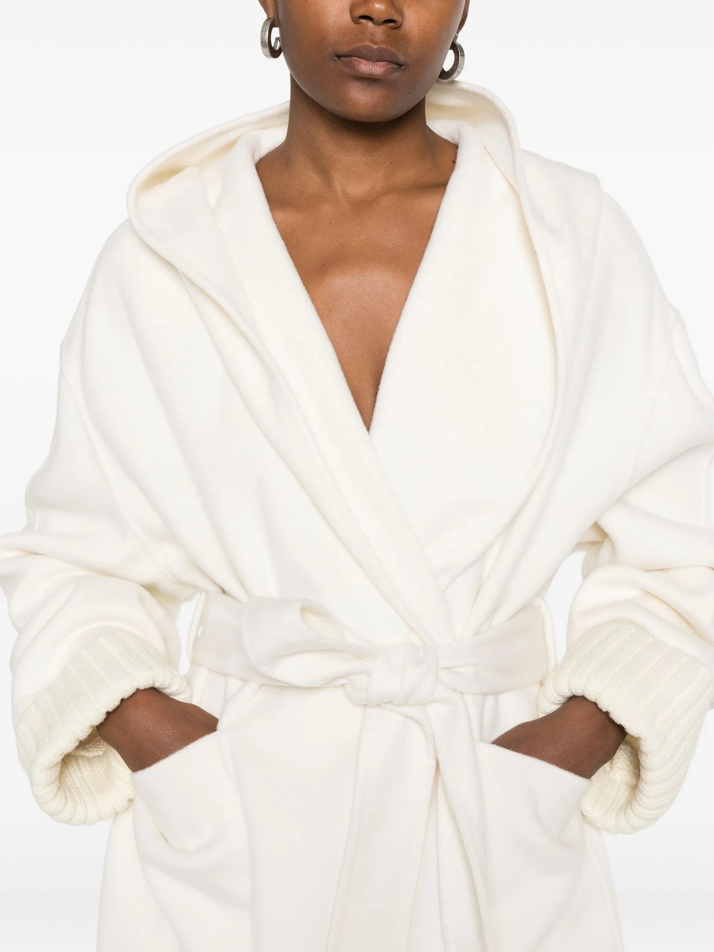 hooded knitted-cuff coat