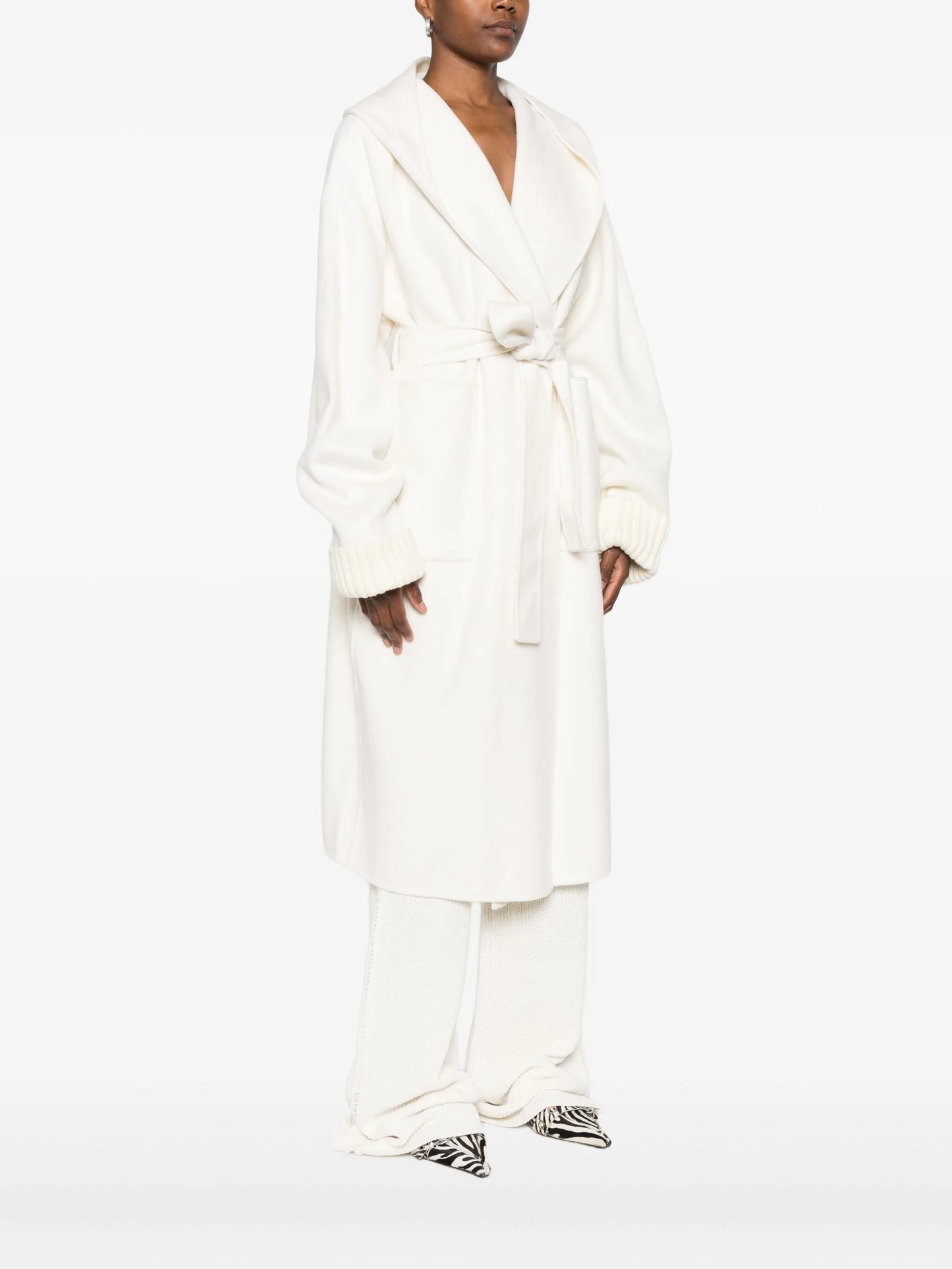 hooded knitted-cuff coat