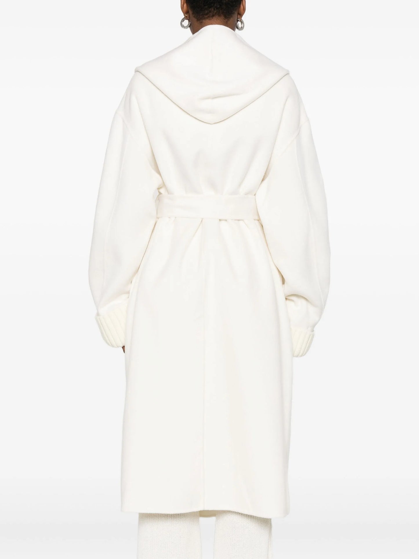 hooded knitted-cuff coat