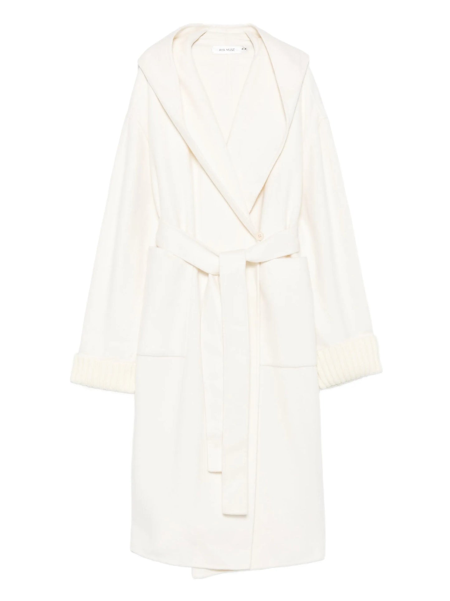 hooded knitted-cuff coat