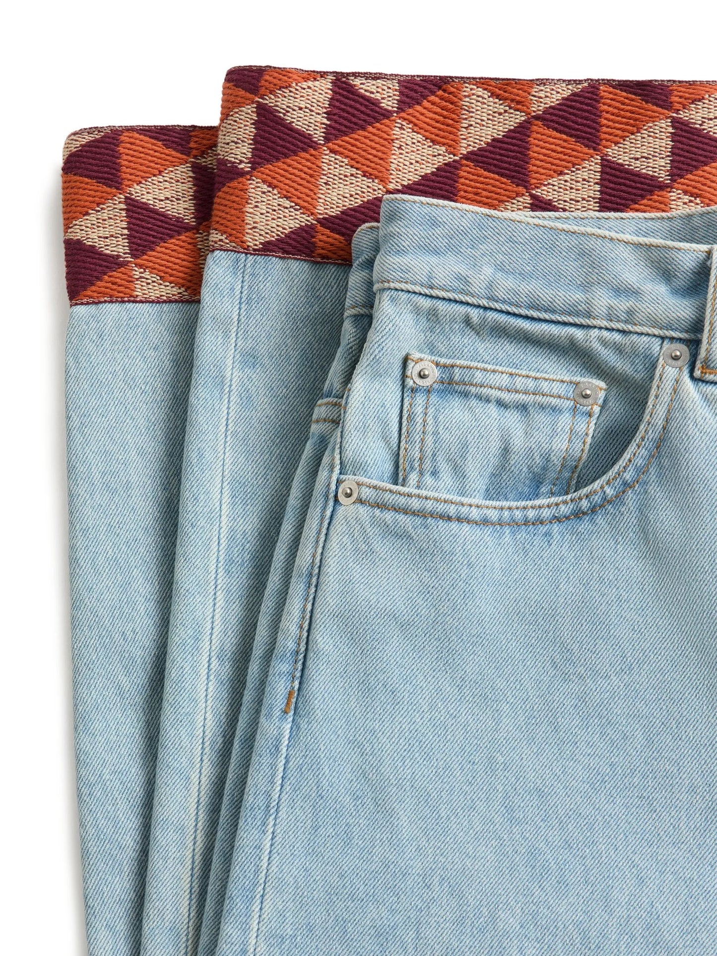 denim pants with jacquard hem