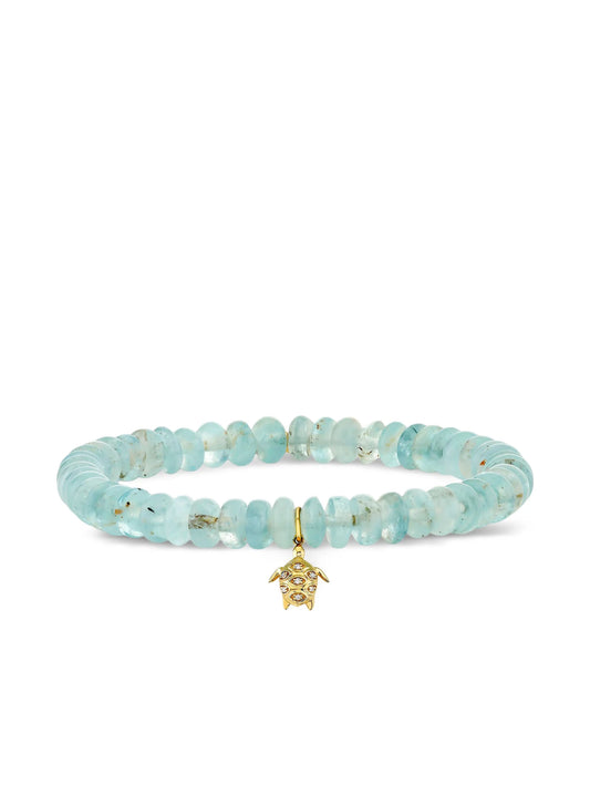 14K yellow gold small Turtle aquamarine and diamond bracelet