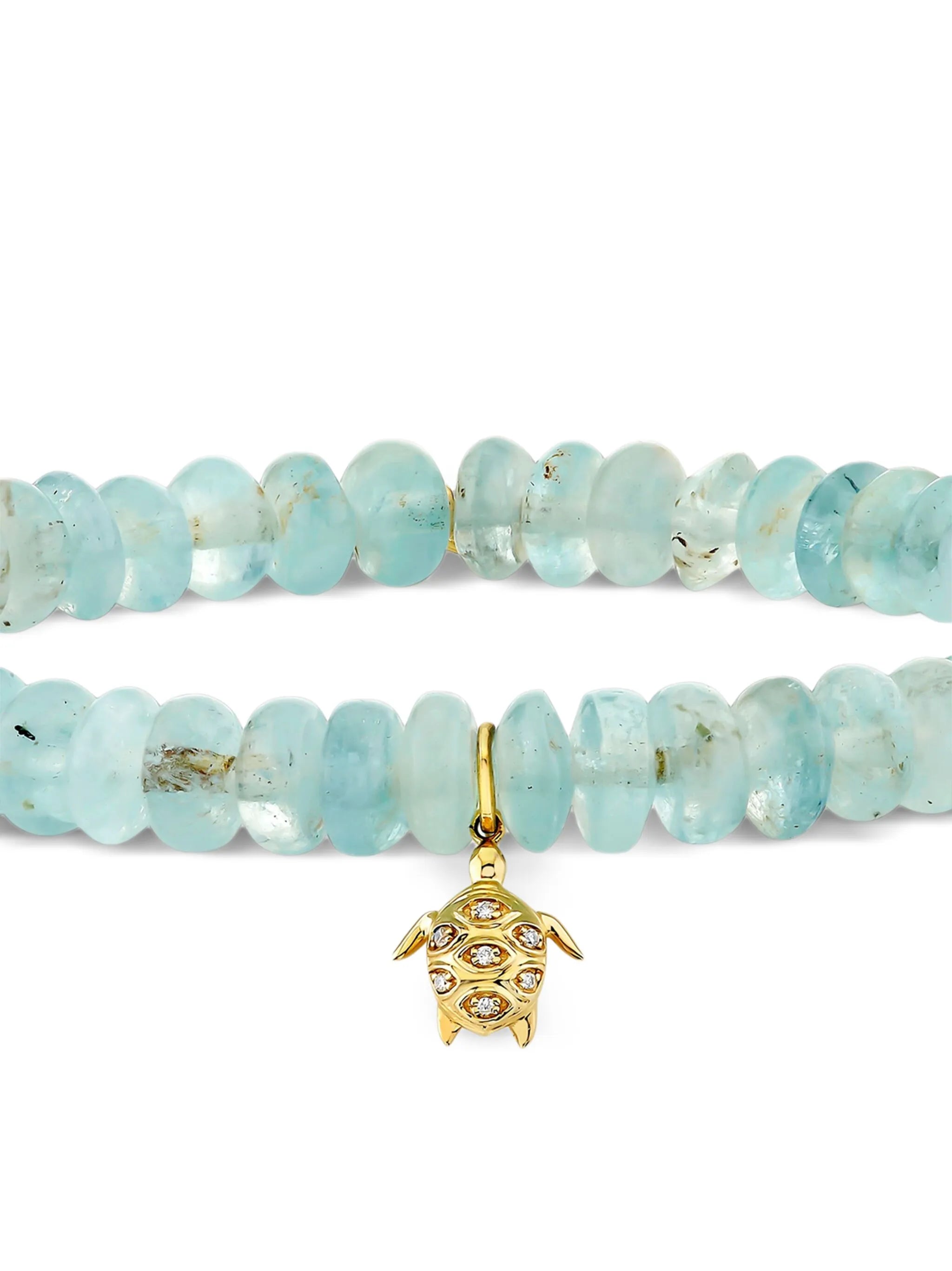 14K yellow gold small Turtle aquamarine and diamond bracelet