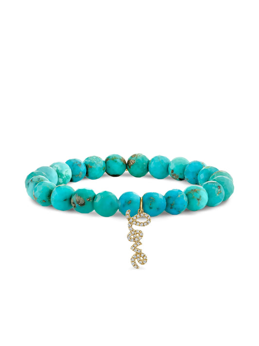 14K yellow gold Love Script turquoise and diamond bracelet
