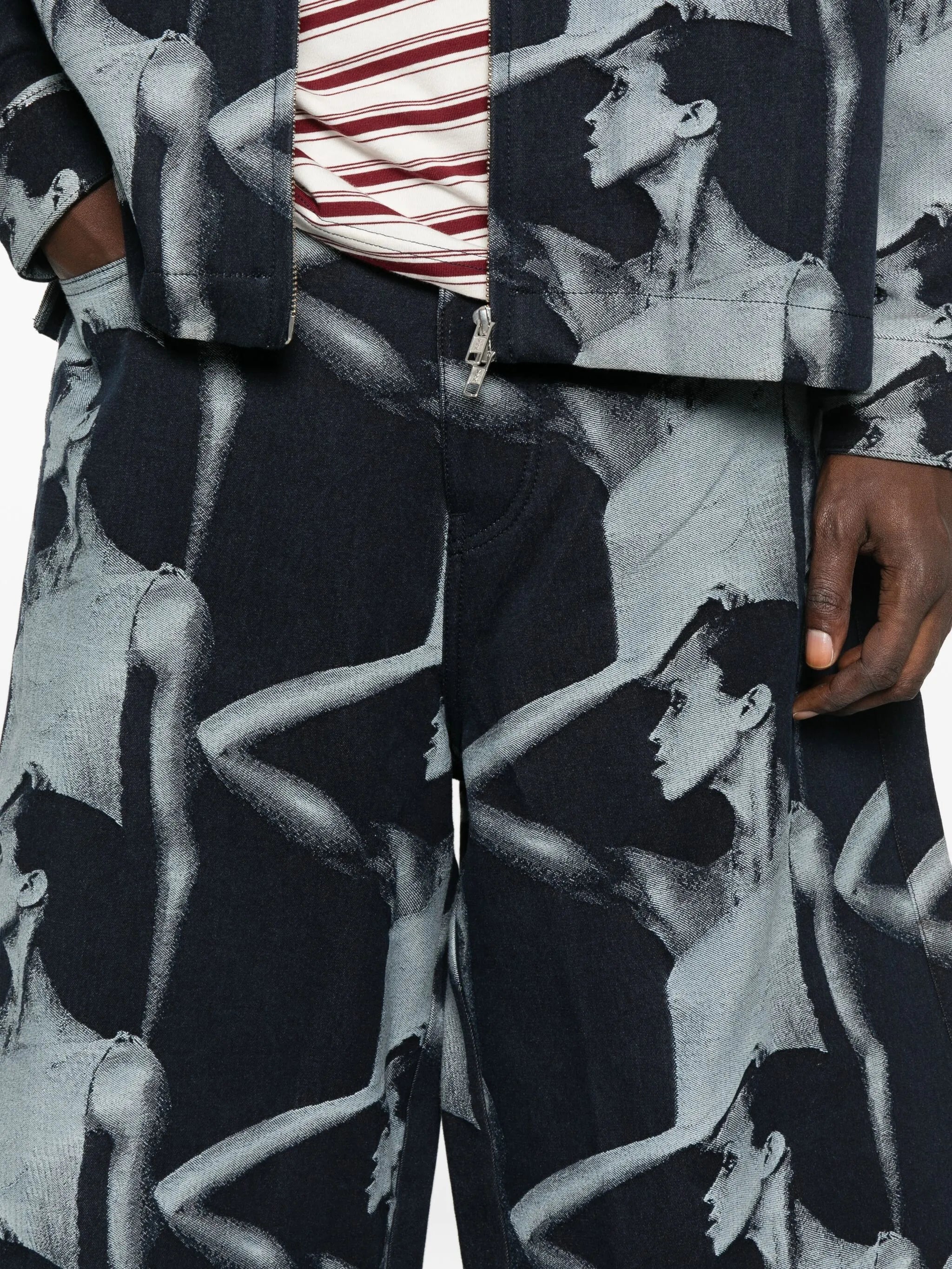 graphic-print denim shorts