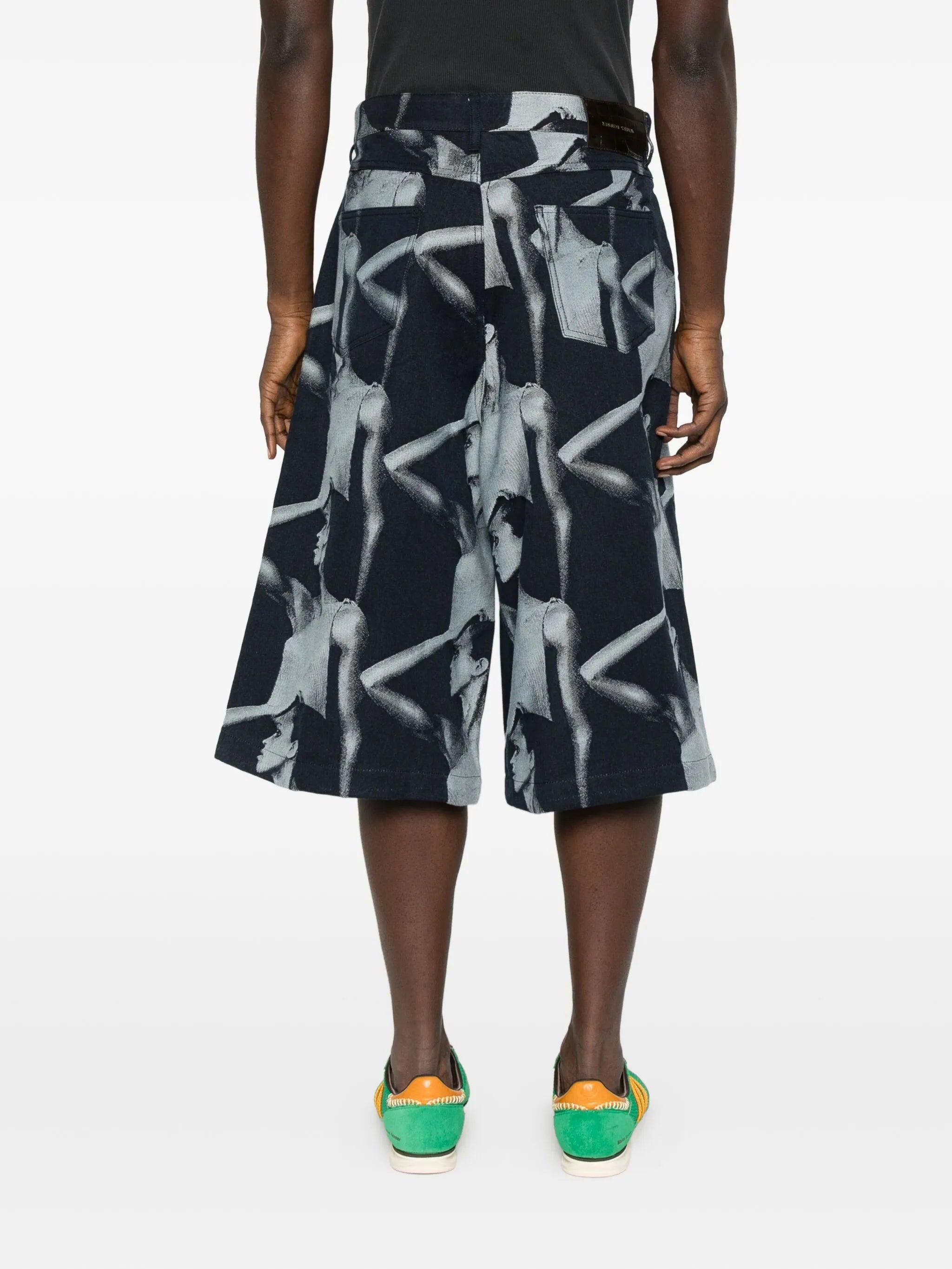 graphic-print denim shorts