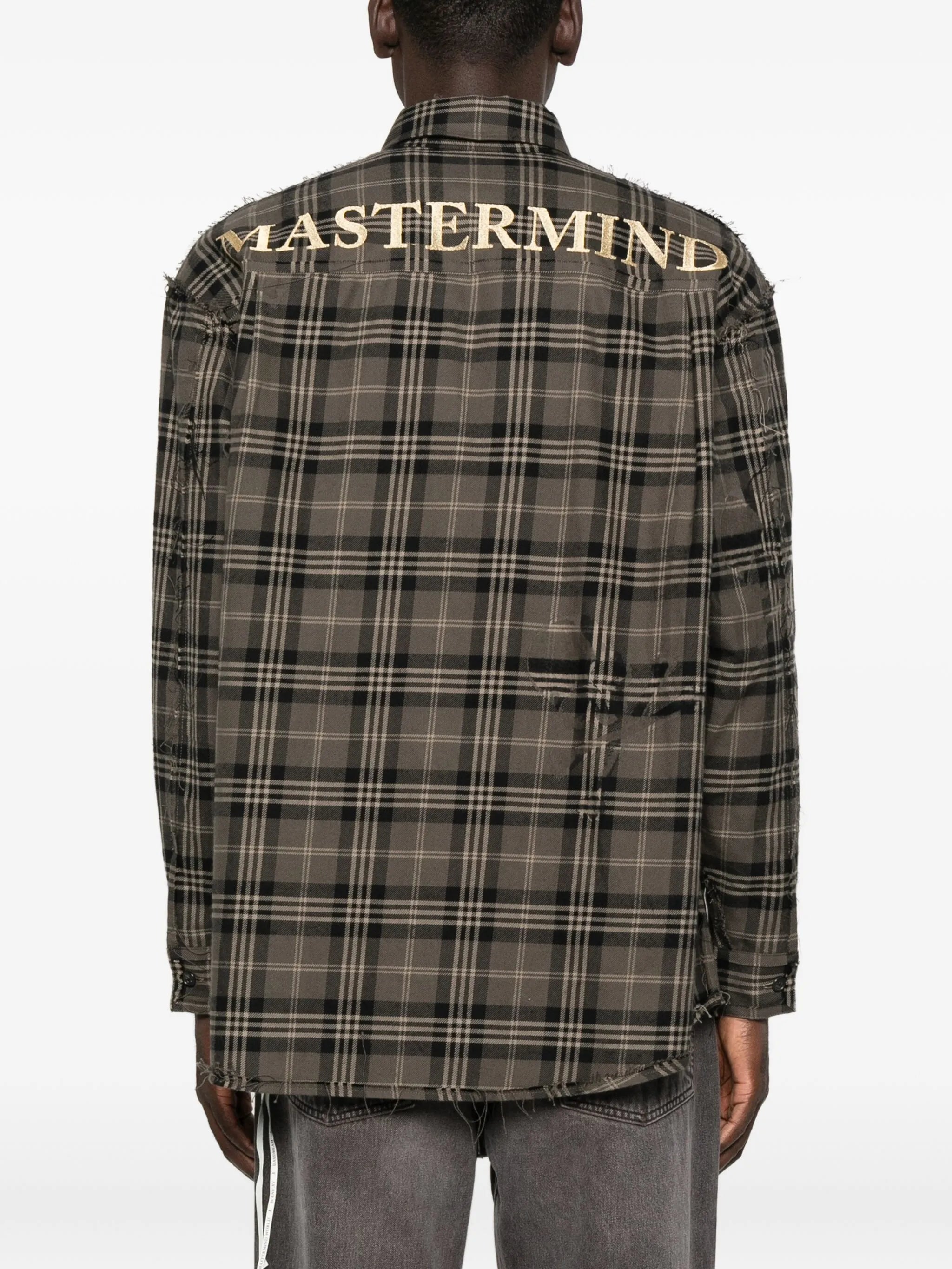 skull-embroidered plaid shirt