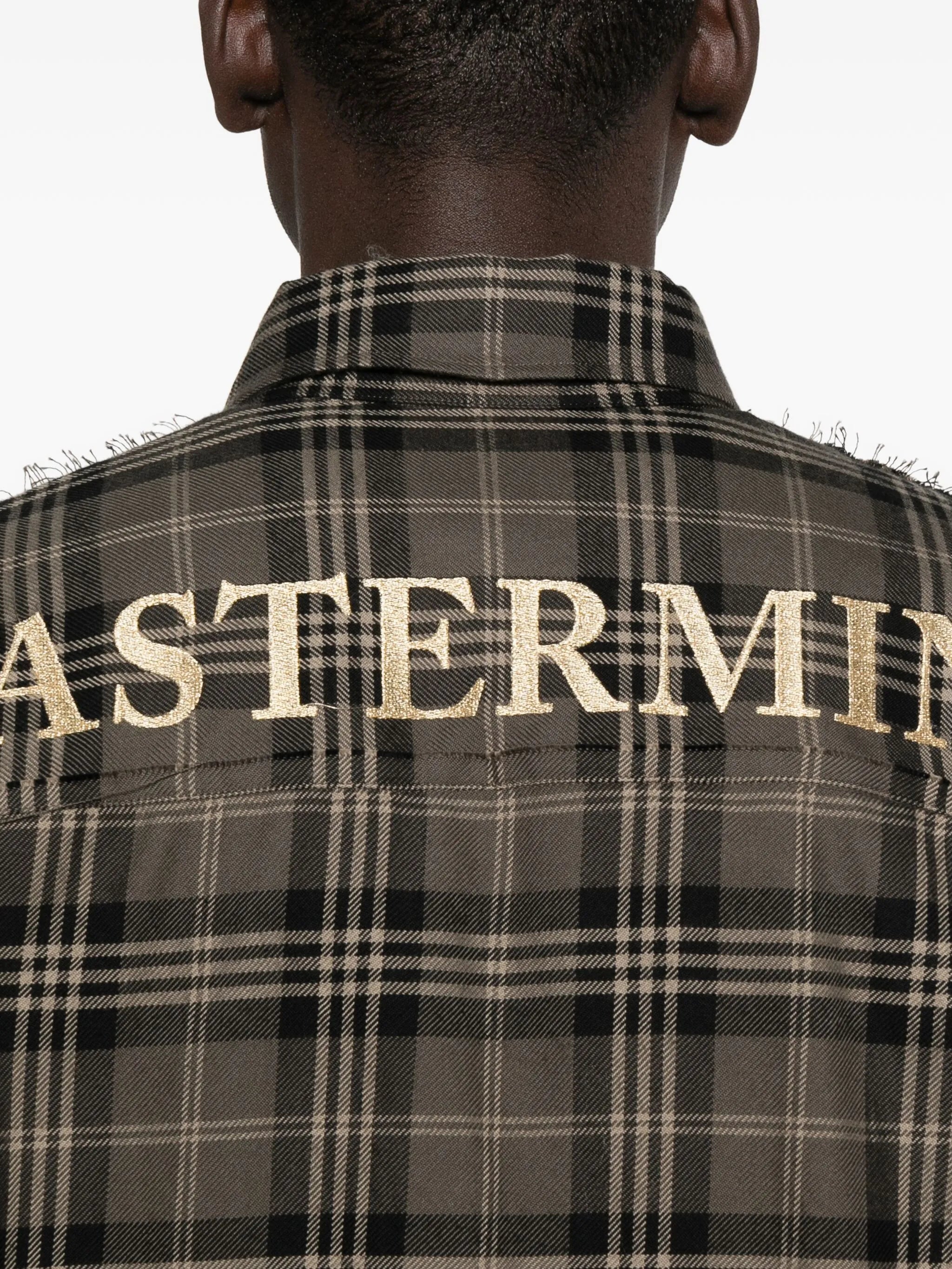 skull-embroidered plaid shirt