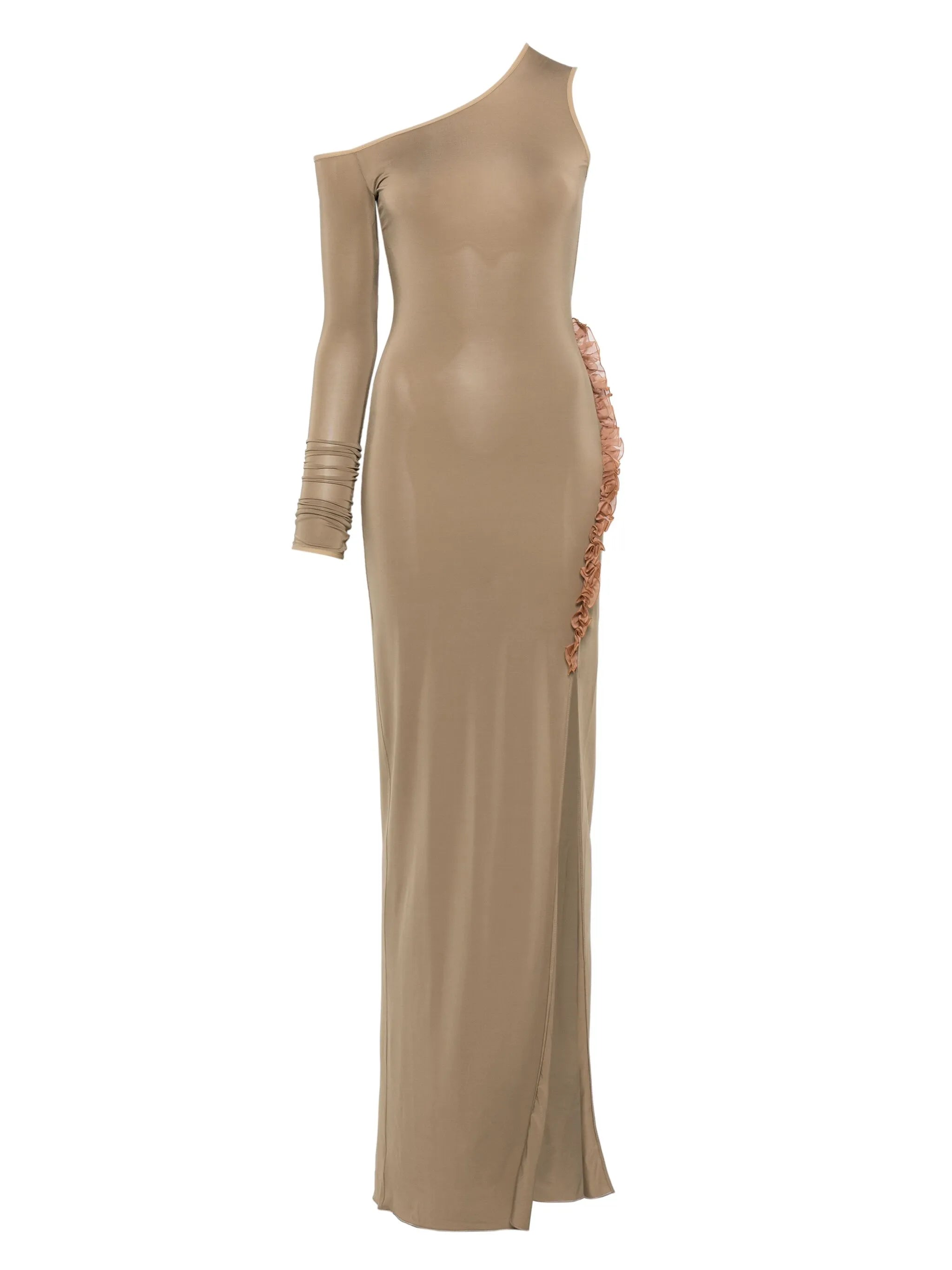 frill-detail asymmetric maxi dress