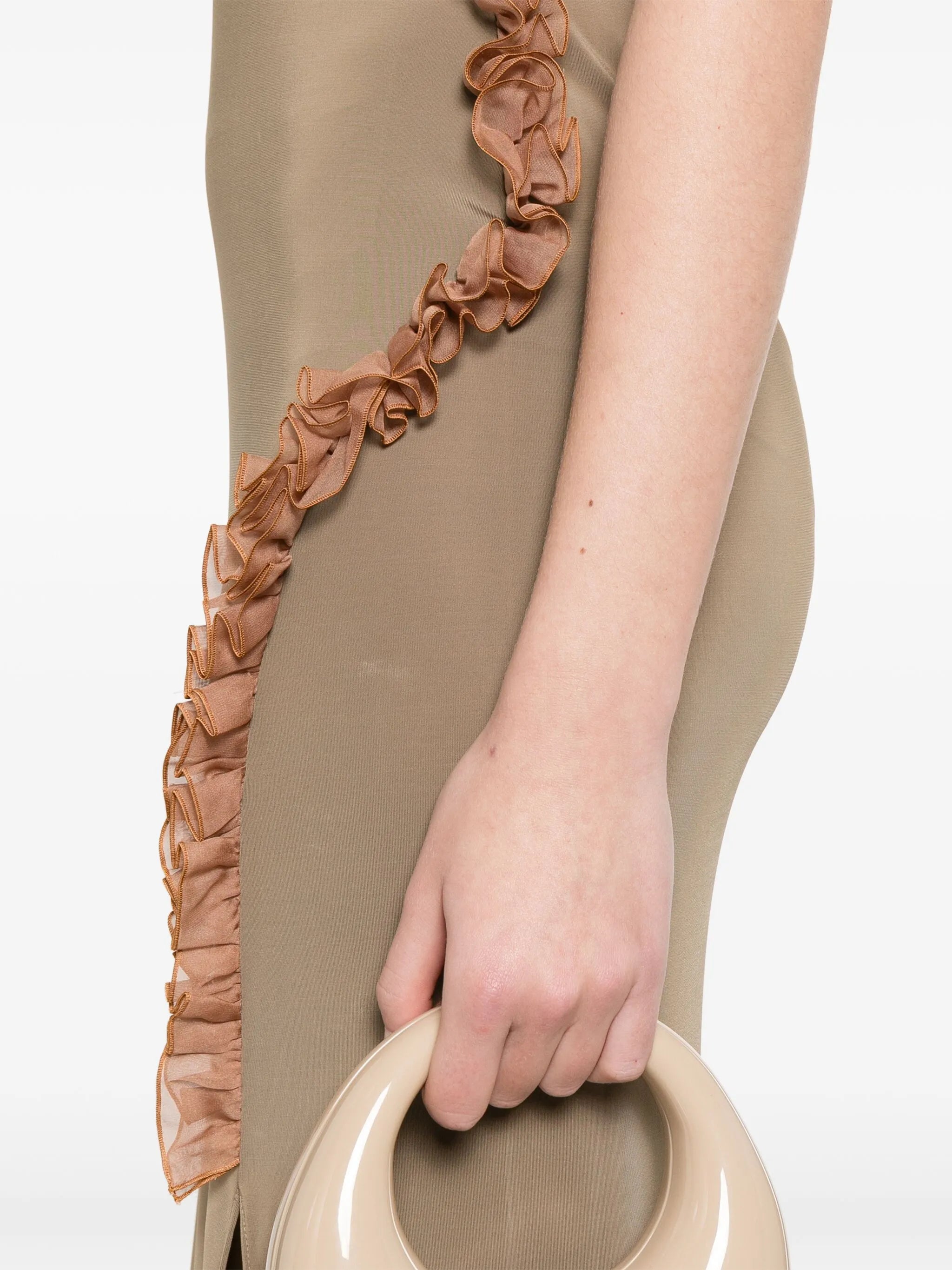 frill-detail asymmetric maxi dress