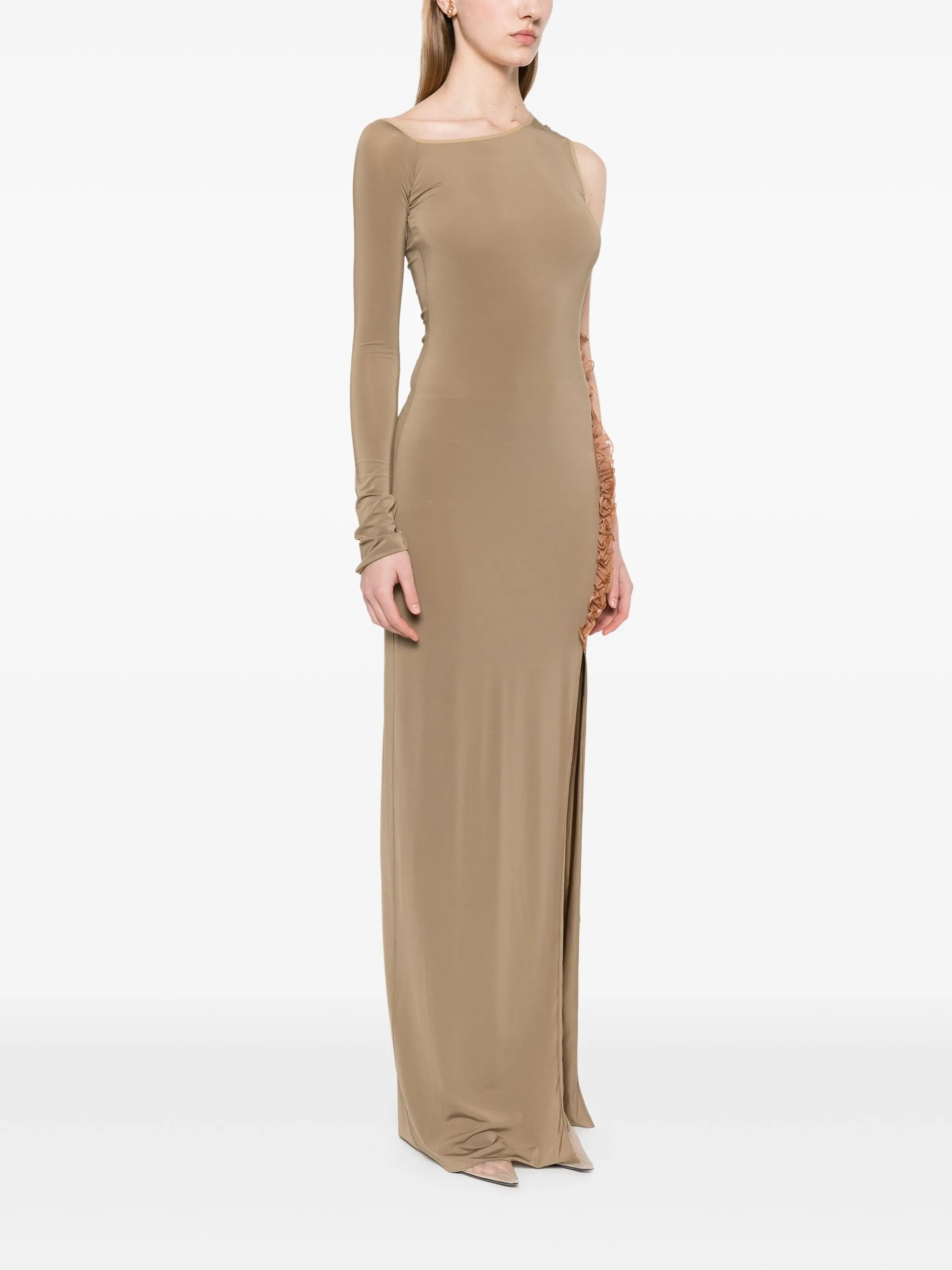 frill-detail asymmetric maxi dress