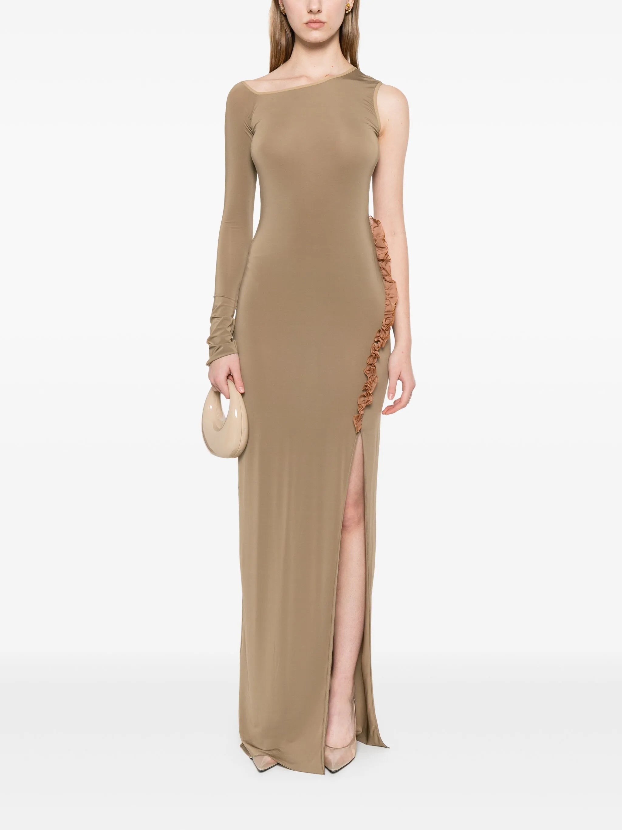 frill-detail asymmetric maxi dress