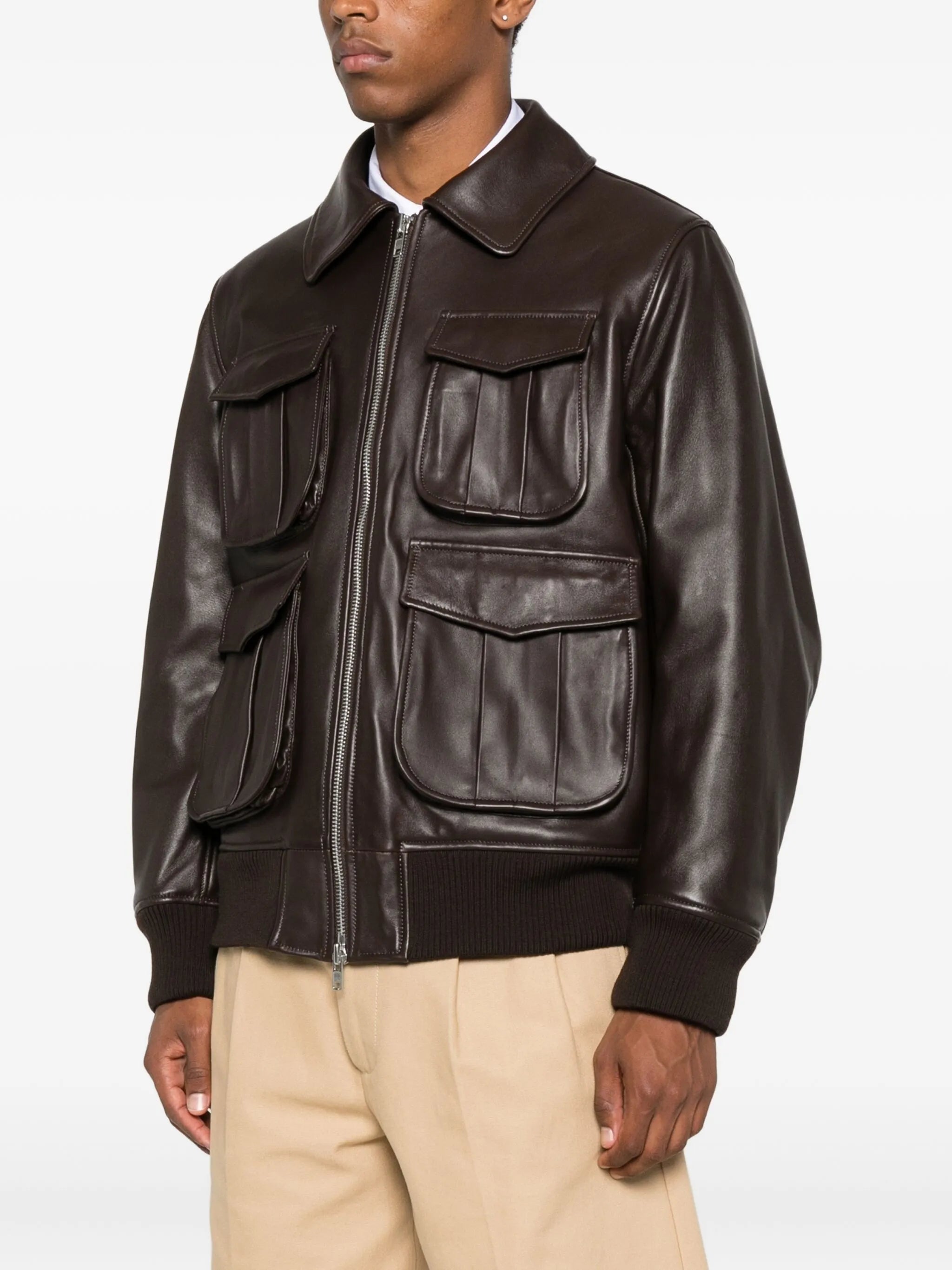 multiple-pocket lambskin leather jacket