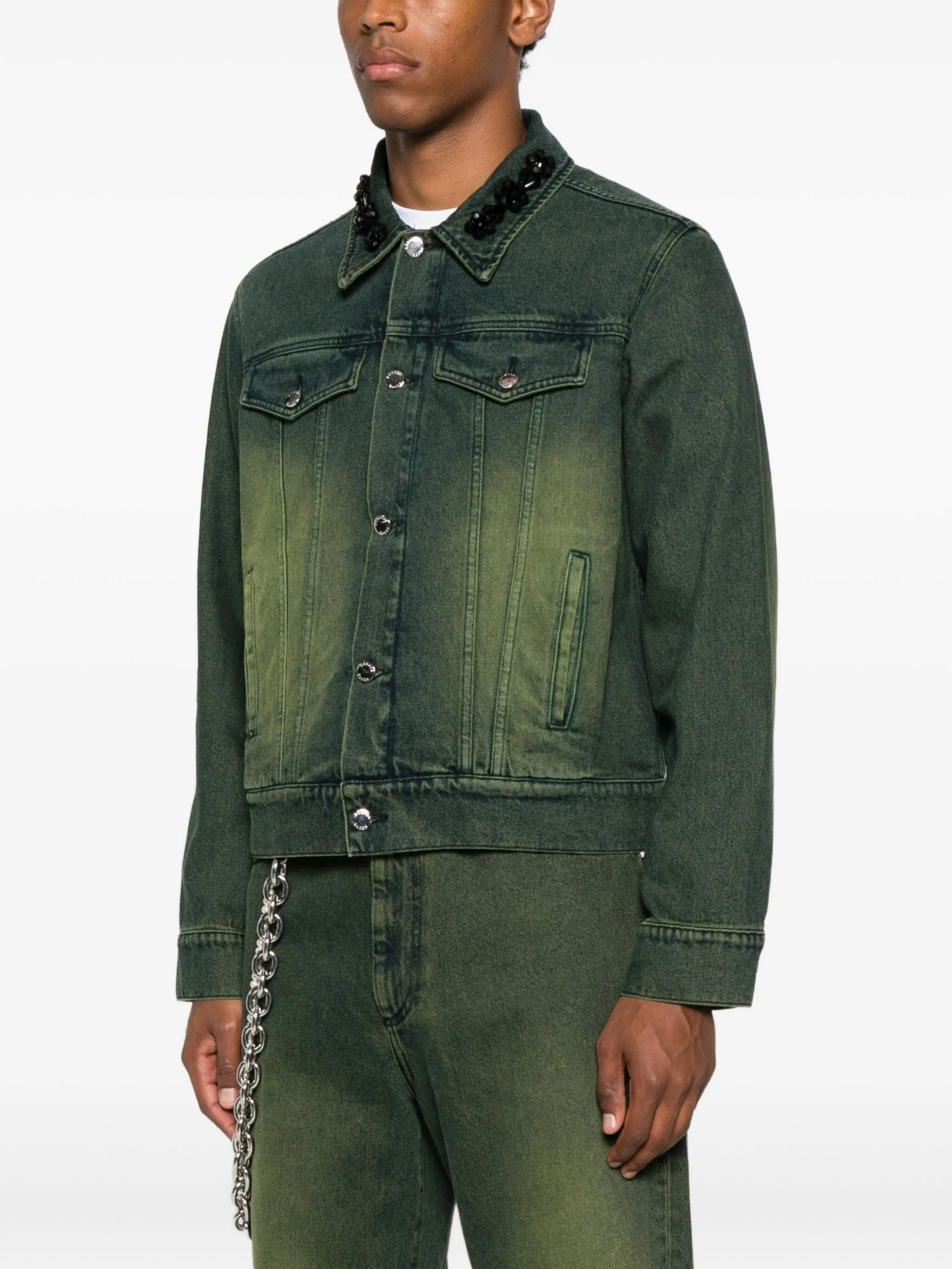 embellished-collar denim jacket