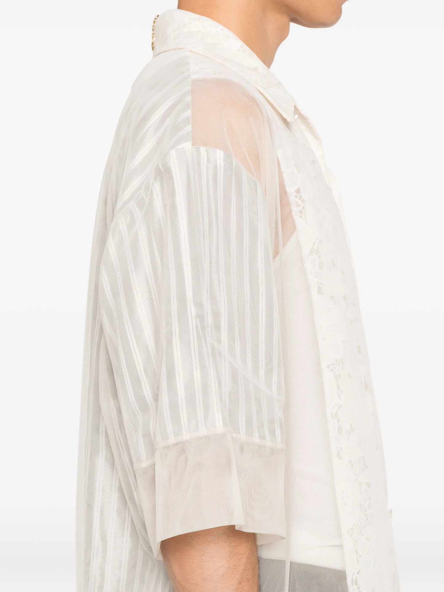 lace-panel striped shirt