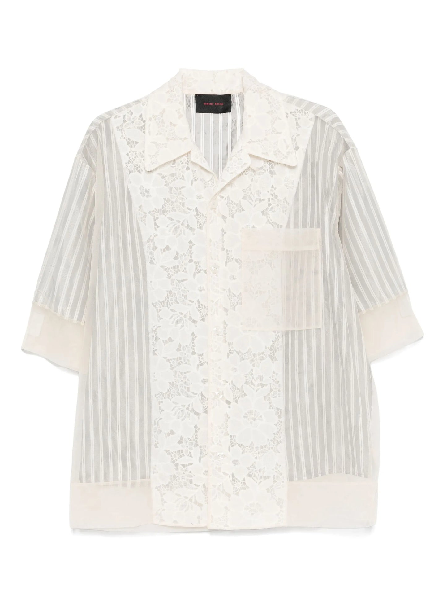 lace-panel striped shirt