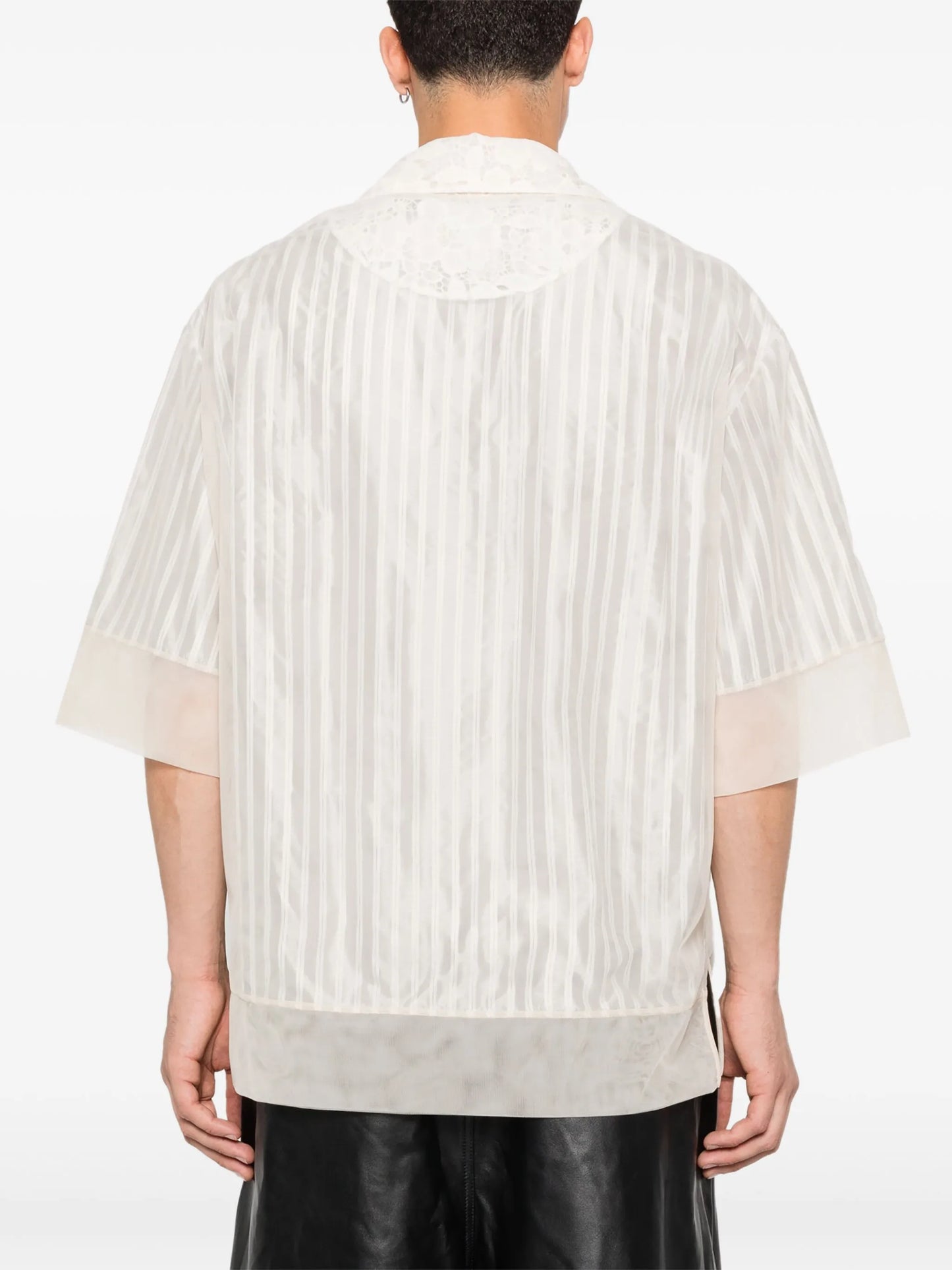 lace-panel striped shirt
