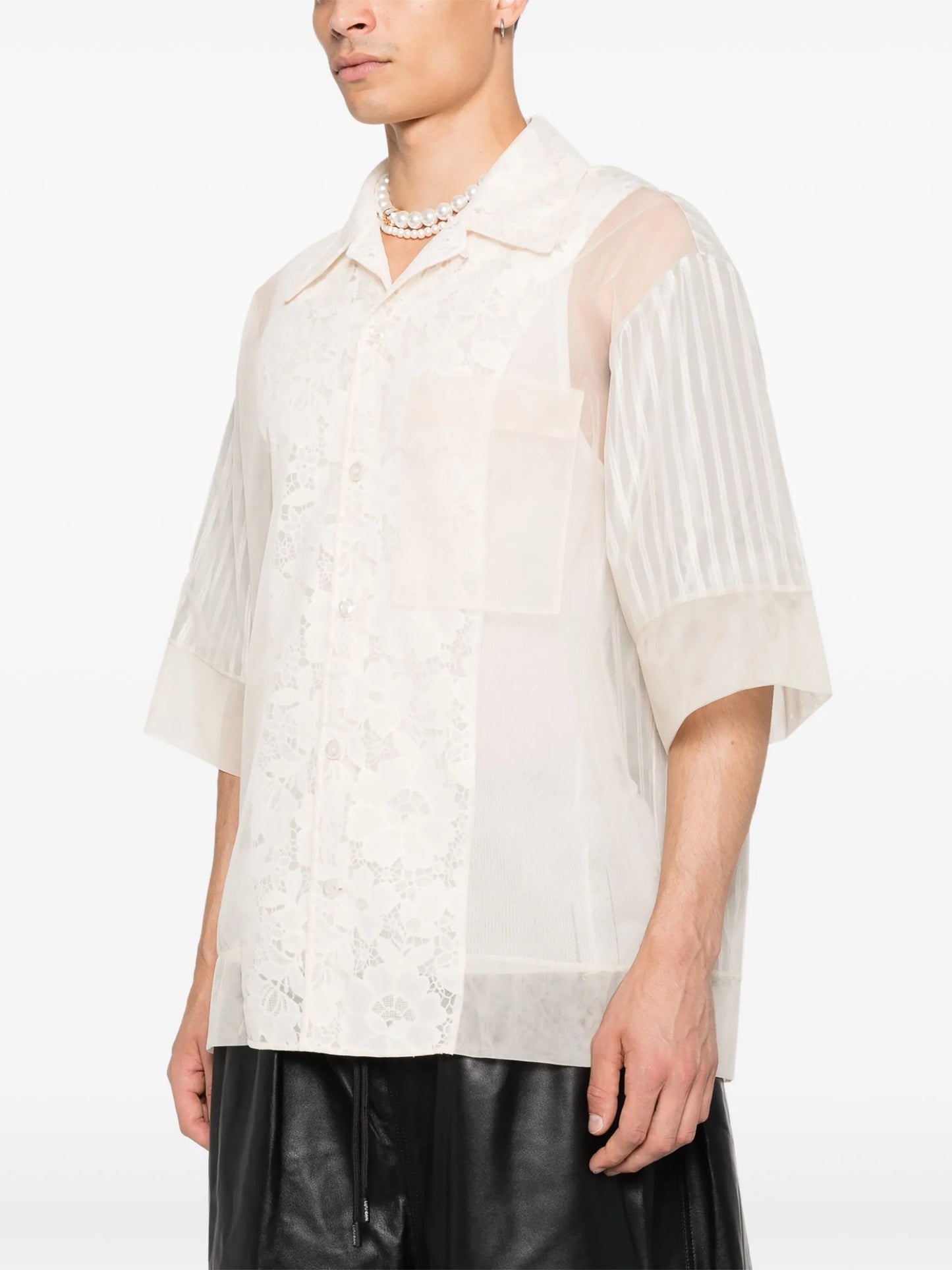 lace-panel striped shirt