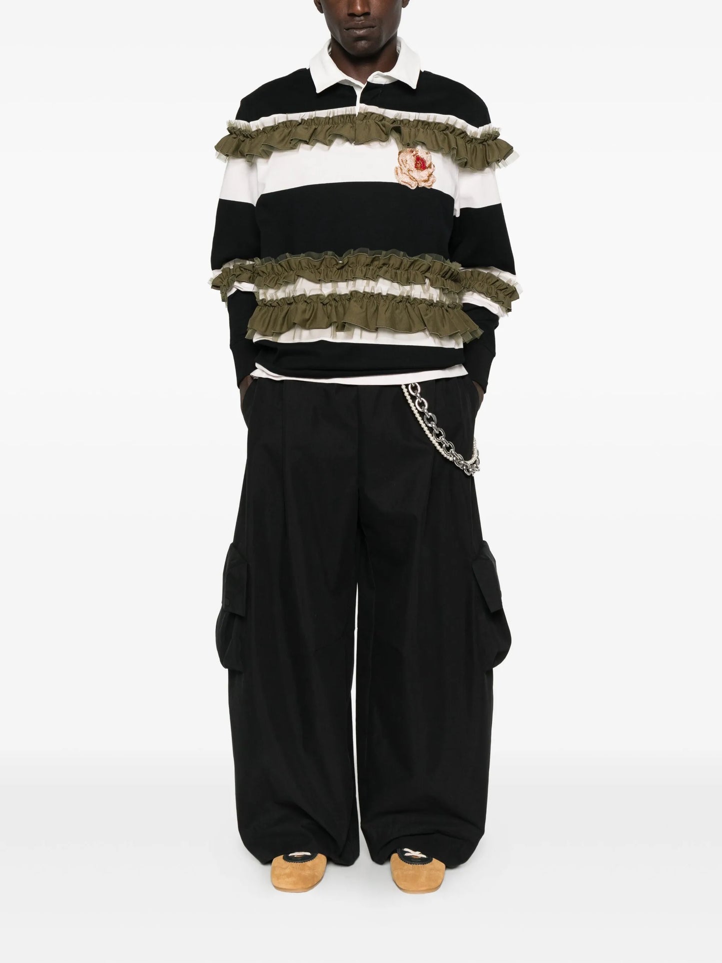 drawstring-fastening multi-pockets trousers